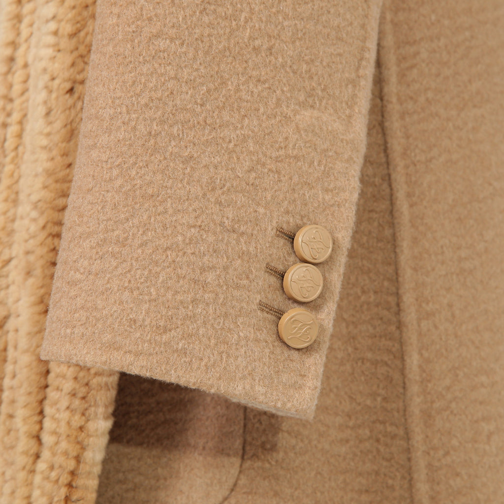 FENDI フェンディ / 2021AW 極美品  キャメルヘア ダブル ブレスト ロングコート / ミンクファー ストール / FF8155 A8GR / size 38 (M) CAMEL