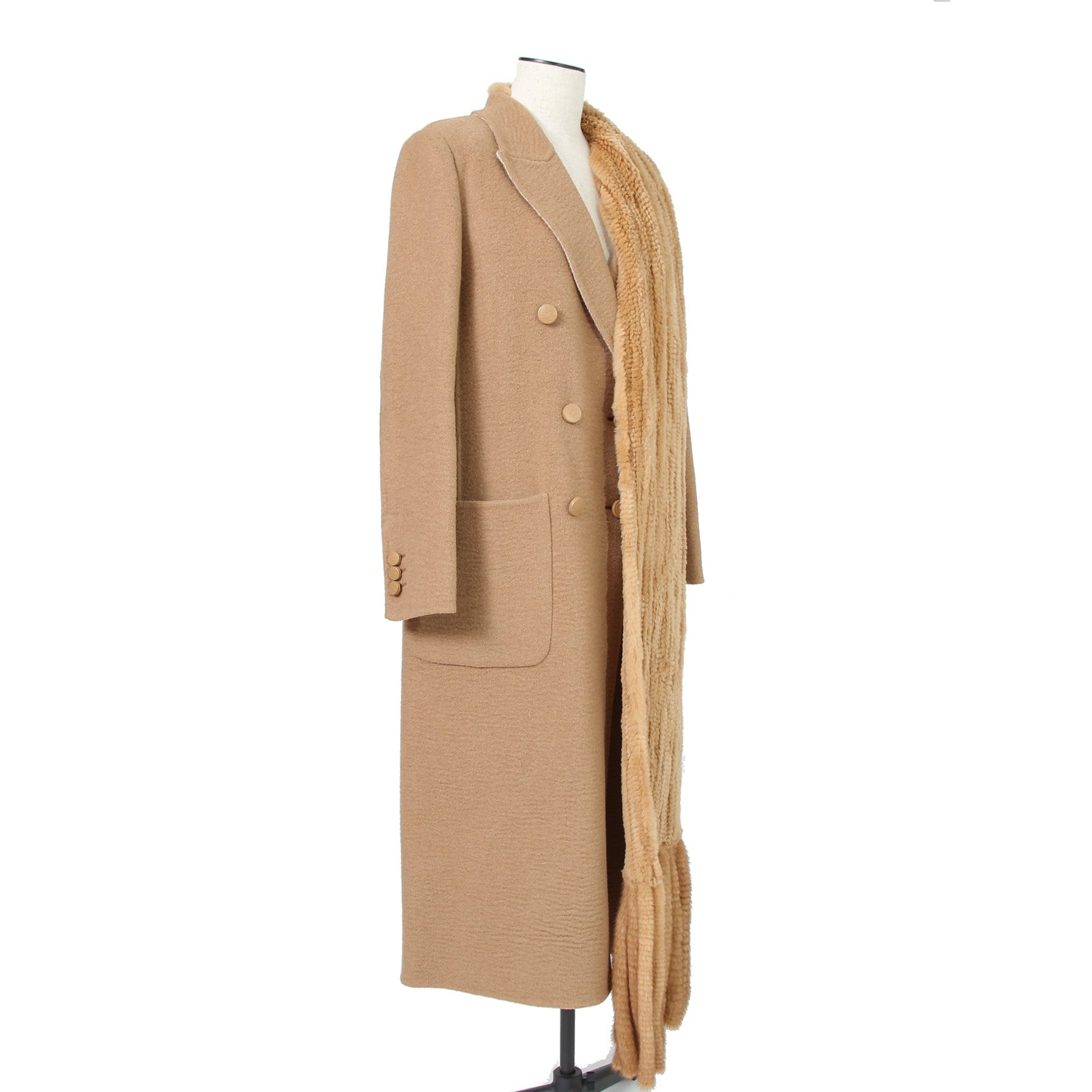 FENDI フェンディ / 2021AW 極美品  キャメルヘア ダブル ブレスト ロングコート / ミンクファー ストール / FF8155 A8GR / size 38 (M) CAMEL