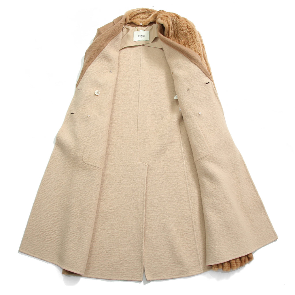FENDI フェンディ / 2021AW 極美品  キャメルヘア ダブル ブレスト ロングコート / ミンクファー ストール / FF8155 A8GR / size 38 (M) CAMEL