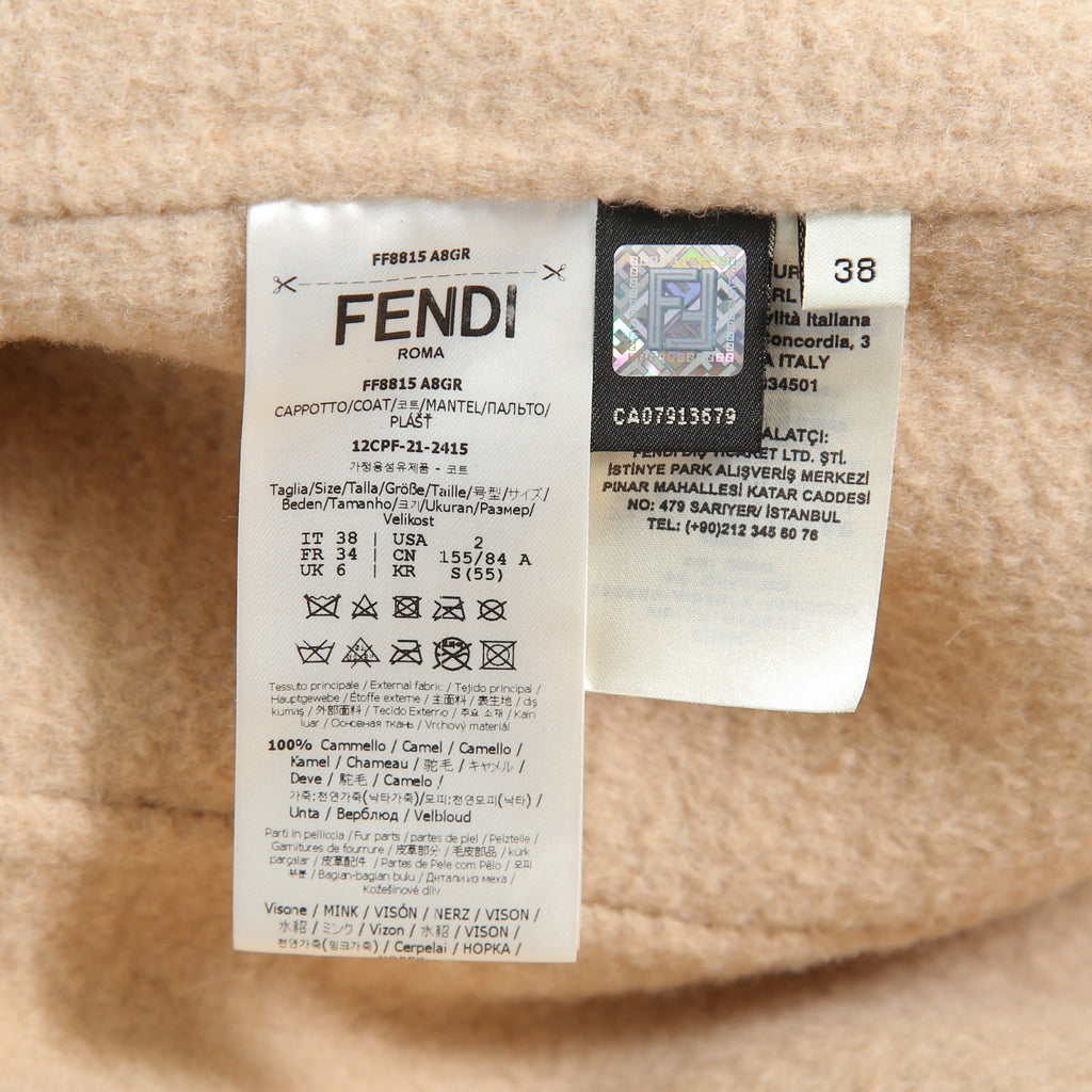 FENDI フェンディ / 2021AW 極美品  キャメルヘア ダブル ブレスト ロングコート / ミンクファー ストール / FF8155 A8GR / size 38 (M) CAMEL