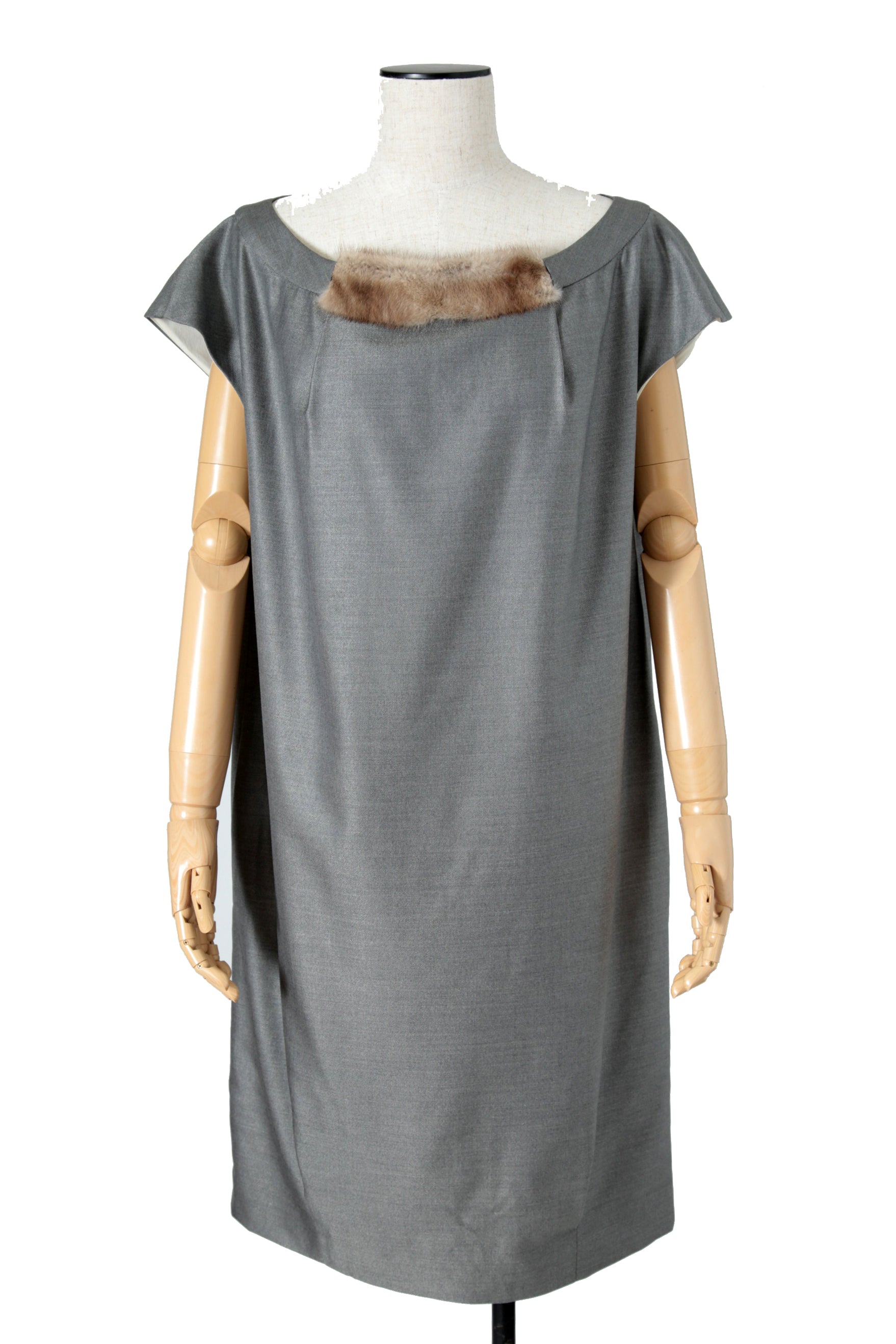 フェンディ FENDI / ミンク付き ウールシルク ワンピース / FD6463 ZN1 / size 38 (M) GRAY / レディース