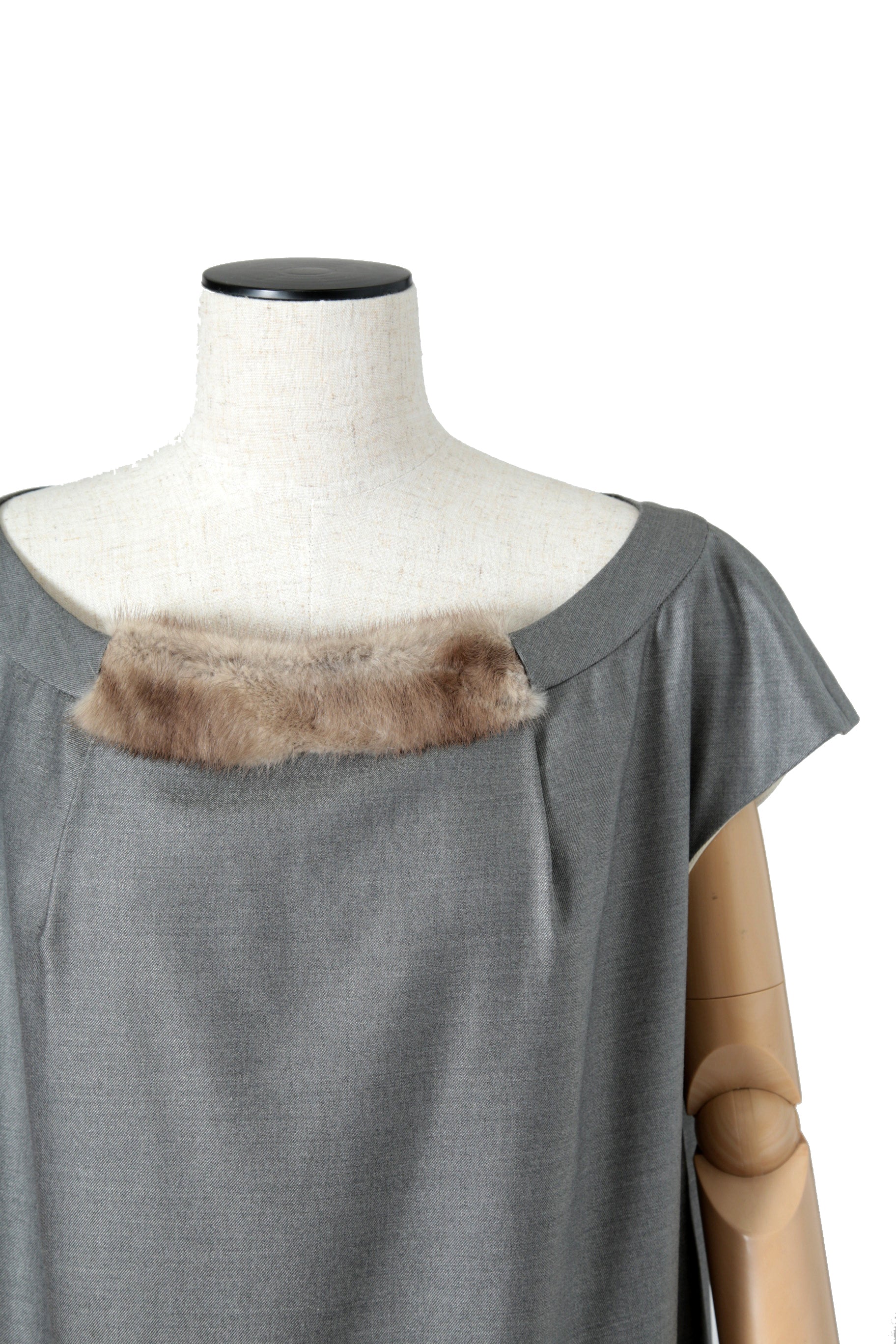 フェンディ FENDI / ミンク付き ウールシルク ワンピース / FD6463 ZN1 / size 38 (M) GRAY / レディース