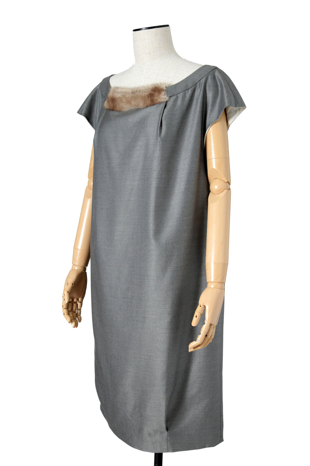 フェンディ FENDI / ミンク付き ウールシルク ワンピース / FD6463 ZN1 / size 38 (M) GRAY / レディース