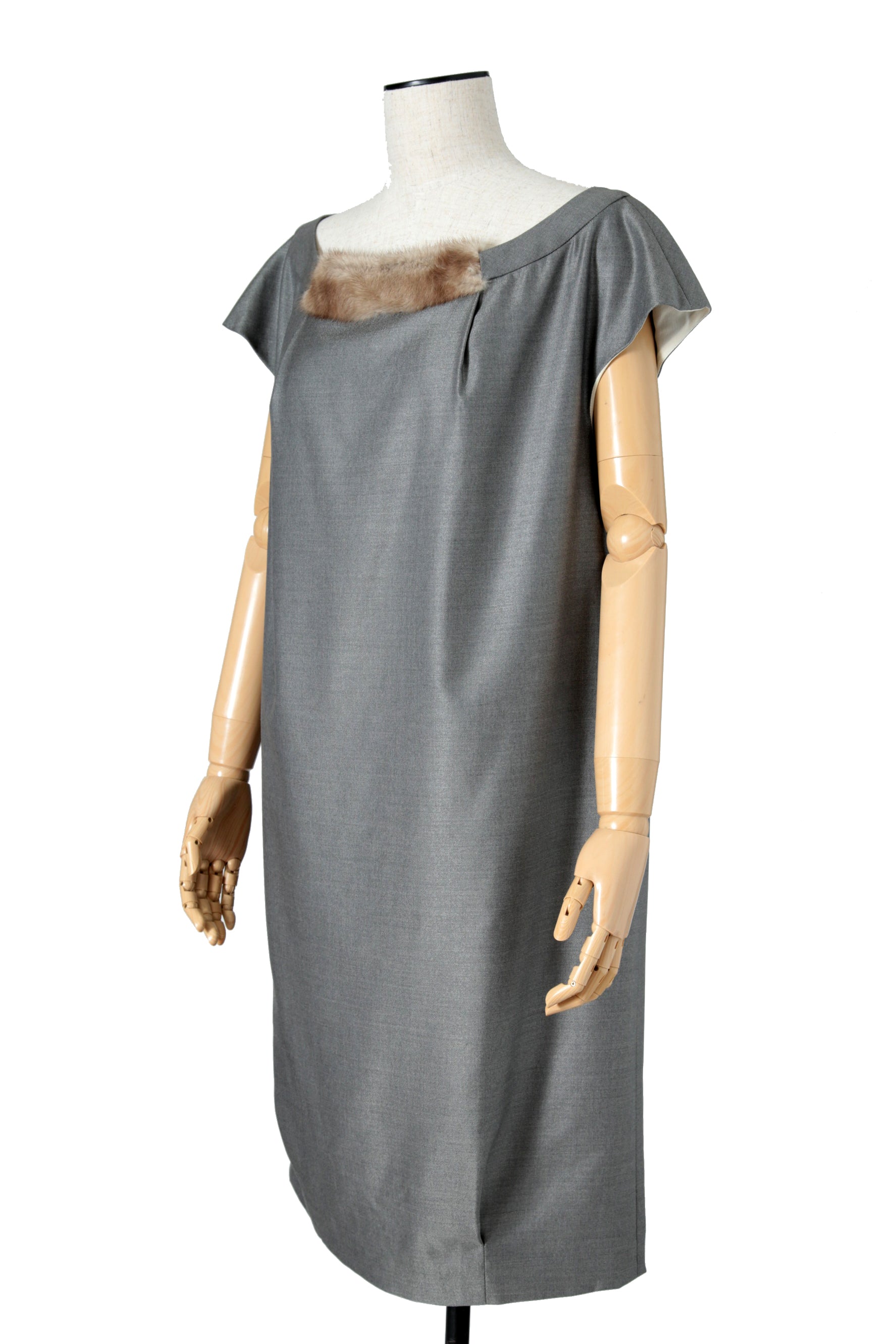 フェンディ FENDI / ミンク付き ウールシルク ワンピース / FD6463 ZN1 / size 38 (M) GRAY / レディース