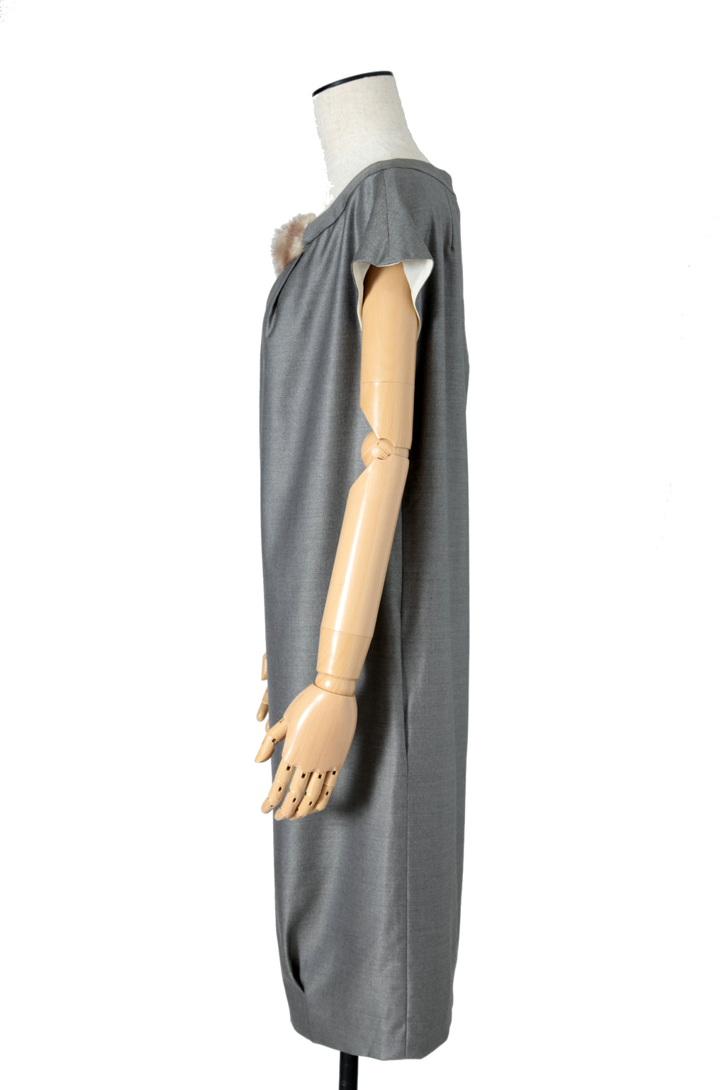 フェンディ FENDI / ミンク付き ウールシルク ワンピース / FD6463 ZN1 / size 38 (M) GRAY / レディース
