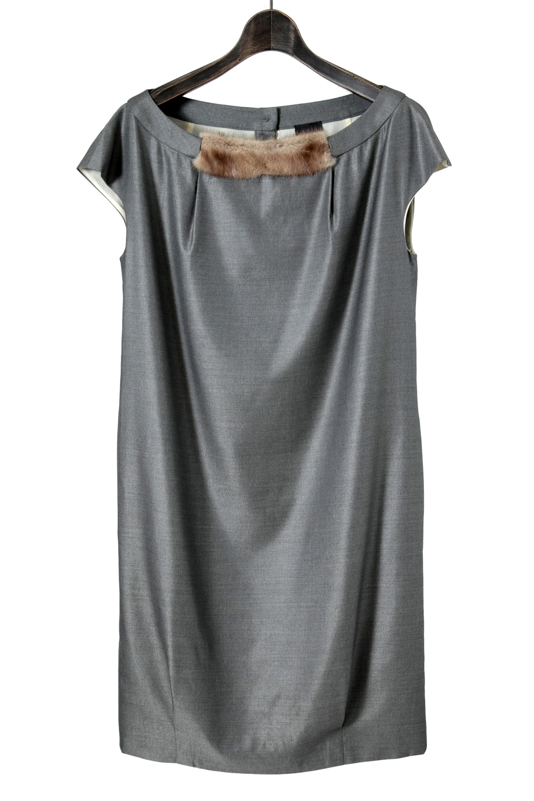 フェンディ FENDI / ミンク付き ウールシルク ワンピース / FD6463 ZN1 / size 38 (M) GRAY / レディース