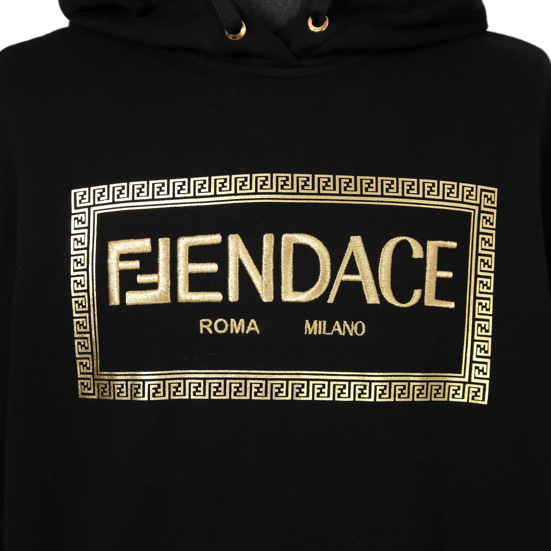 FENDACE フェンダーチェ / フェンディ ヴェルサーチ コラボ / 22SS 極美品 メデューサ ロゴ刺繍 プルオーバー パーカー / FS7906-AK6H / size XXS (BLACK)