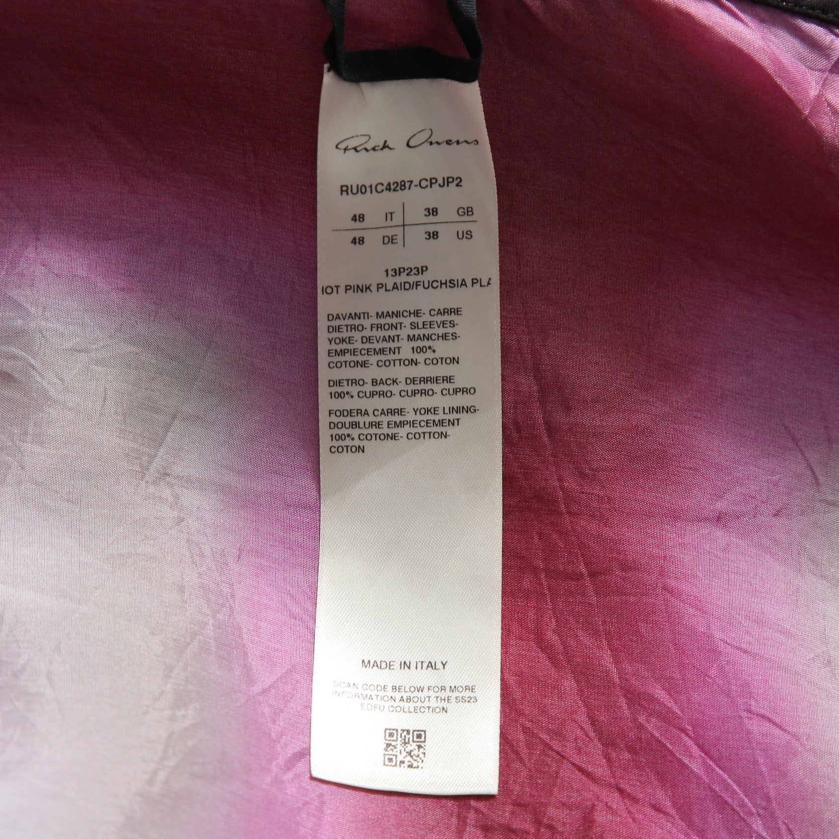 RICK OWENS リック オウエンス / 23SS EDFU / LARRY FOGPOCKET SHIRT / CHECK / RU01C4287-CPJP2 / size 48 (PINK)