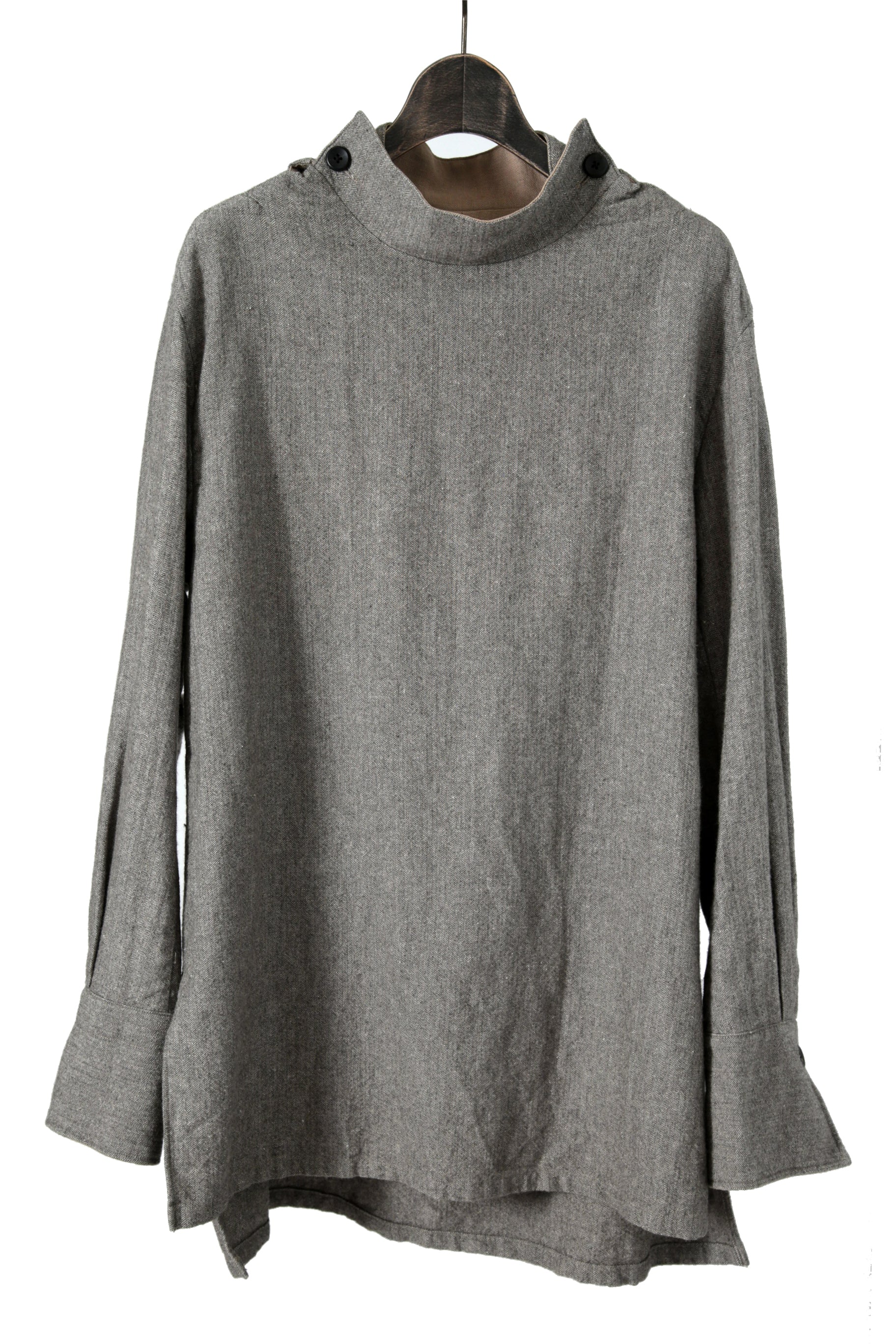 極美品 sus-sous シュスー / ウール/リネン/ カシミア ヘリンボーン スリーピング スモック / size 9 (GRAY)