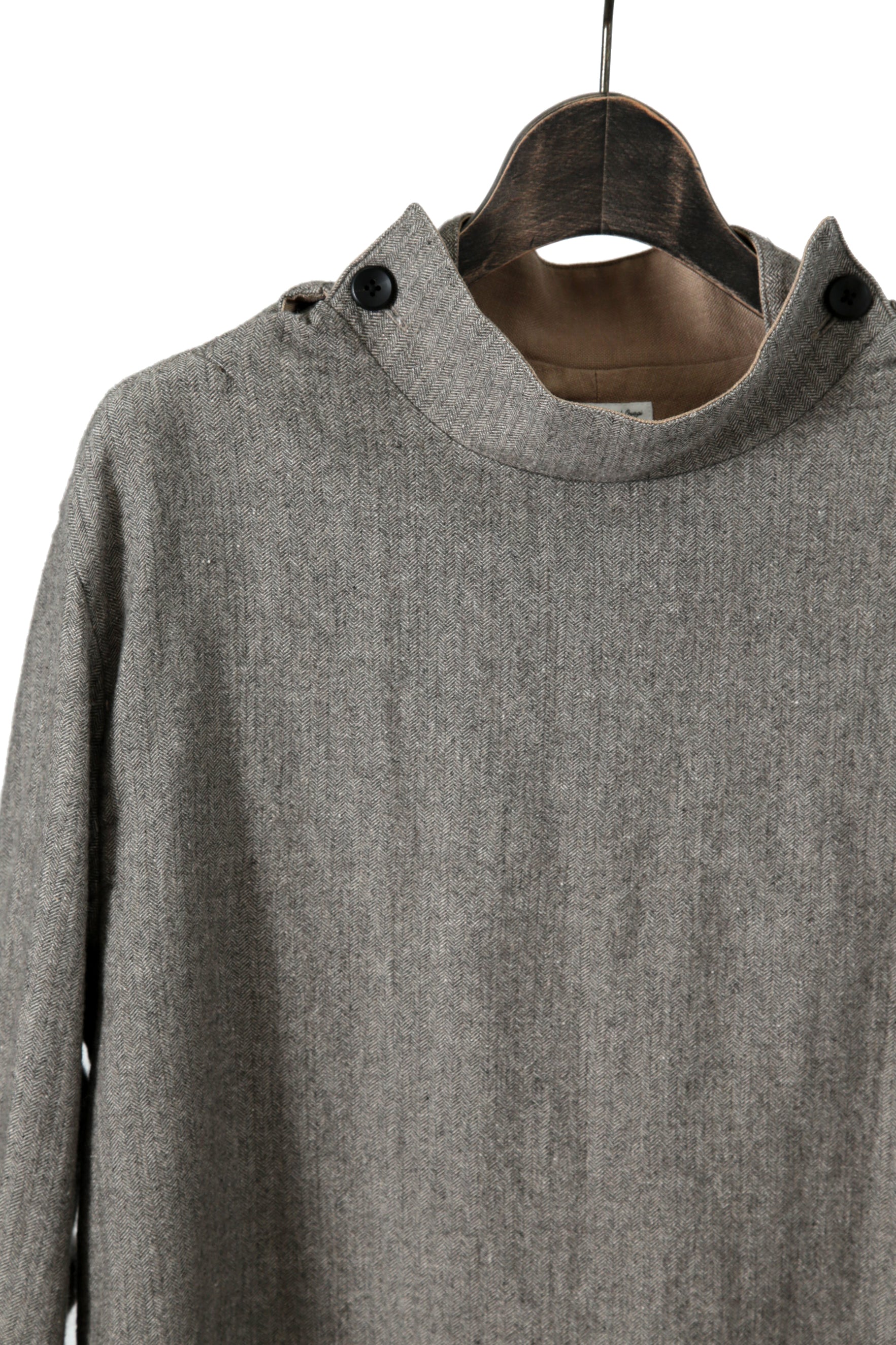 極美品 sus-sous シュスー / ウール/リネン/ カシミア ヘリンボーン スリーピング スモック / size 9 (GRAY)