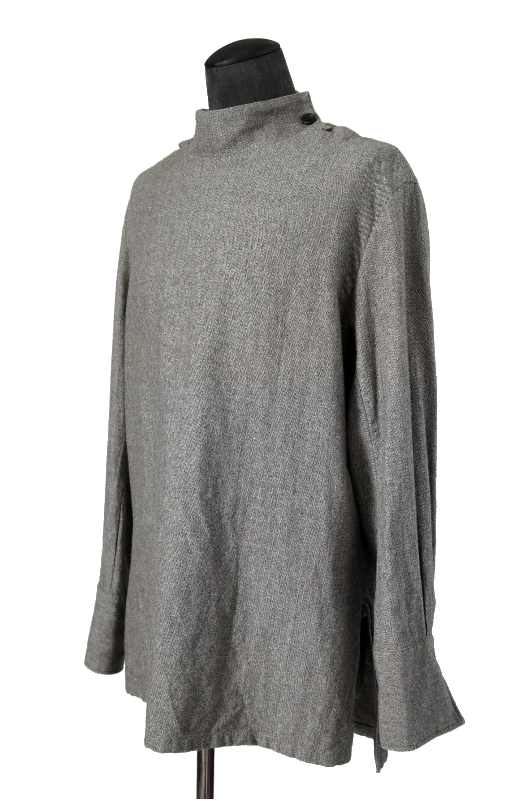極美品 sus-sous シュスー / ウール/リネン/ カシミア ヘリンボーン スリーピング スモック / size 9 (GRAY)