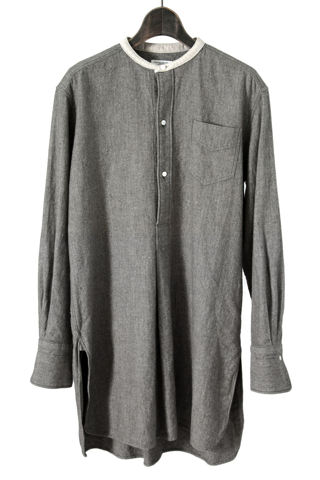 極美品 sus-sous シュスー / ウール/リネン/ カシミア ヘリンボーン shirt officers pullover / size 9 (GRAY)