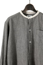 極美品 sus-sous シュスー / ウール/リネン/ カシミア ヘリンボーン shirt officers pullover / size 9 (GRAY)