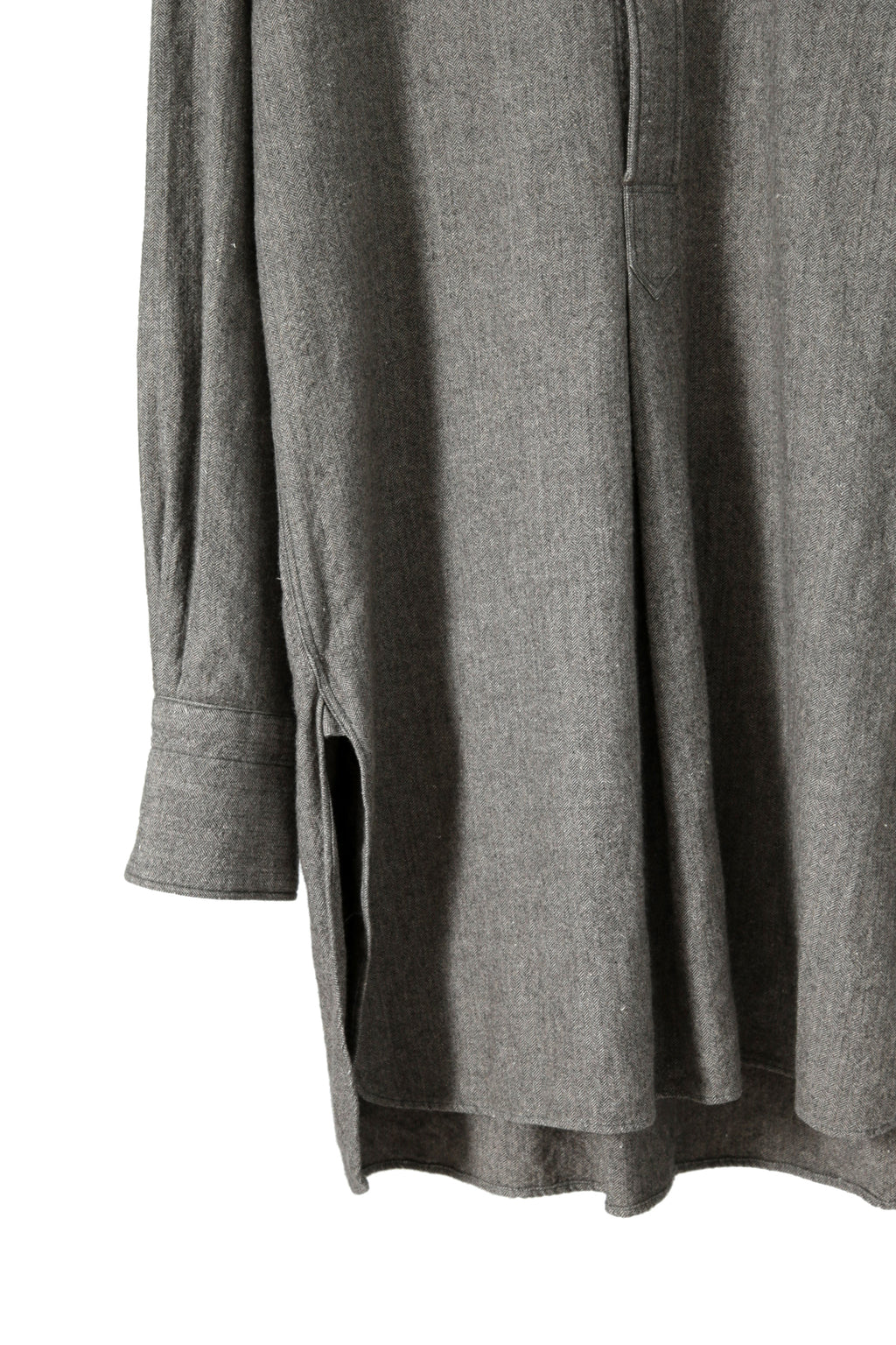 極美品 sus-sous シュスー / ウール/リネン/ カシミア ヘリンボーン shirt officers pullover / size 9 (GRAY)