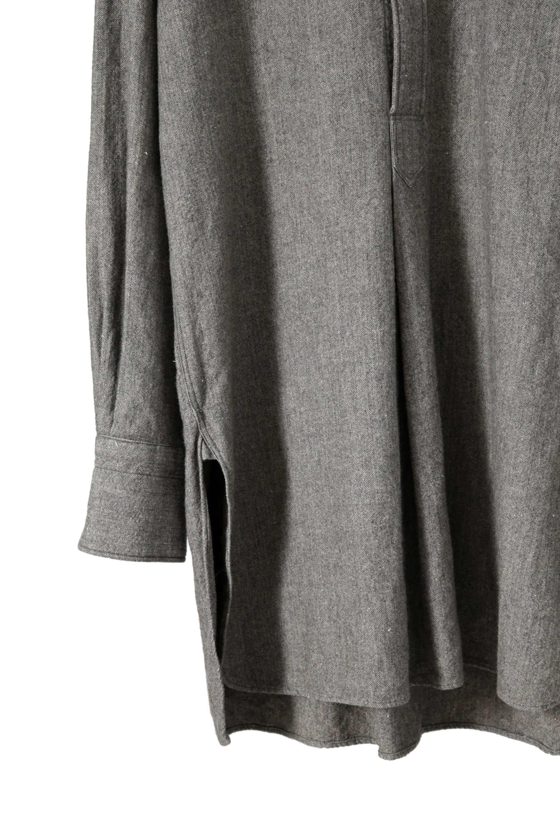 極美品 sus-sous シュスー / ウール/リネン/ カシミア ヘリンボーン shirt officers pullover / size 9 (GRAY)