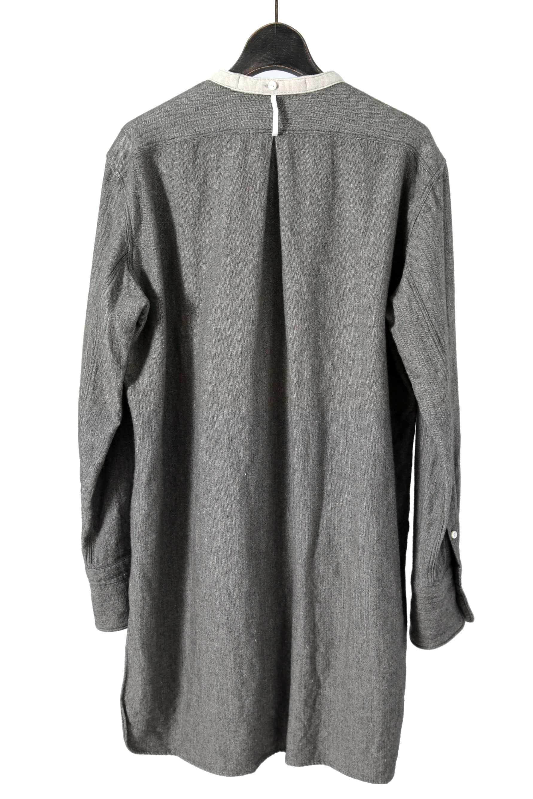 極美品 sus-sous シュスー / ウール/リネン/ カシミア ヘリンボーン shirt officers pullover / size 9 (GRAY)
