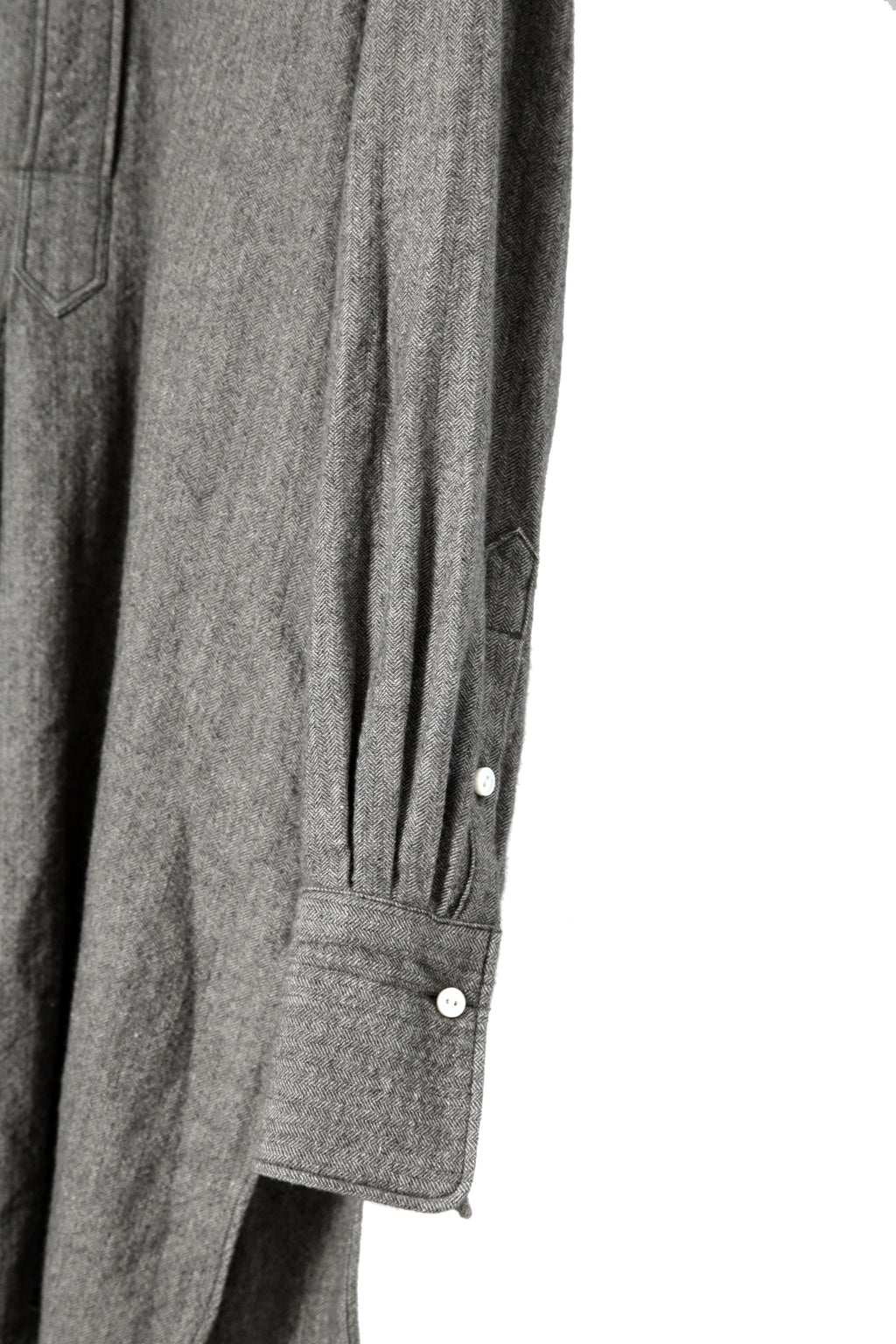 極美品 sus-sous シュスー / ウール/リネン/ カシミア ヘリンボーン shirt officers pullover / size 9 (GRAY)