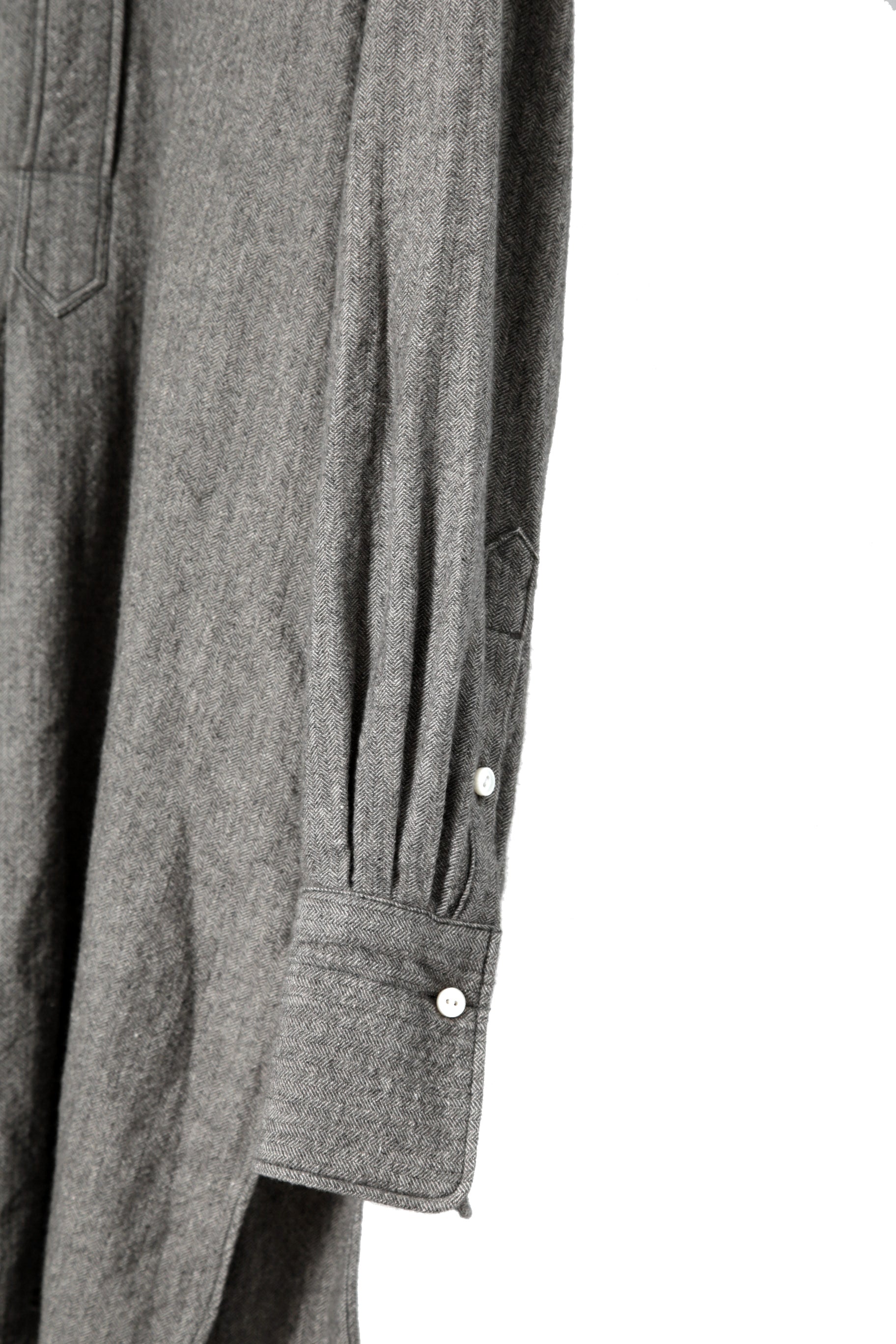 極美品 sus-sous シュスー / ウール/リネン/ カシミア ヘリンボーン shirt officers pullover / size 9 (GRAY)