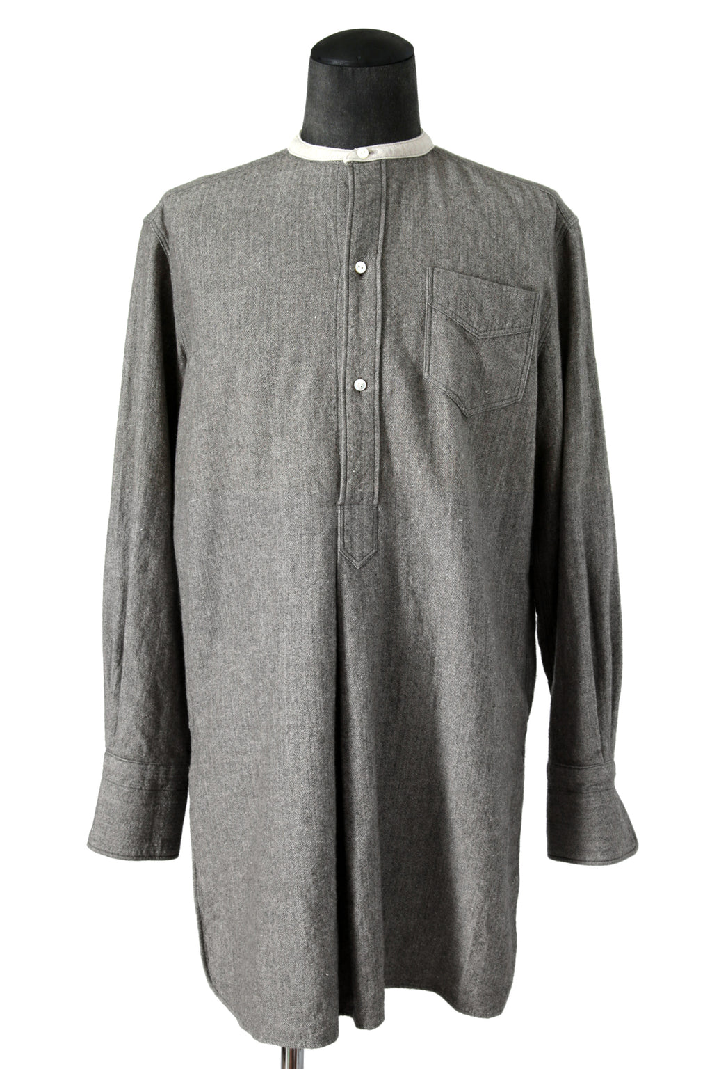 極美品 sus-sous シュスー / ウール/リネン/ カシミア ヘリンボーン shirt officers pullover / size 9 (GRAY)