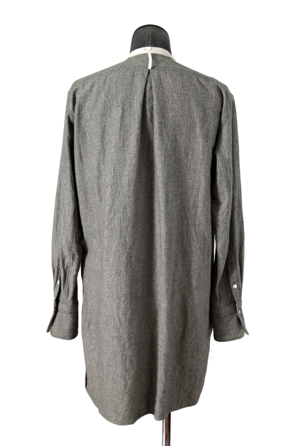 極美品 sus-sous シュスー / ウール/リネン/ カシミア ヘリンボーン shirt officers pullover / size 9 (GRAY)