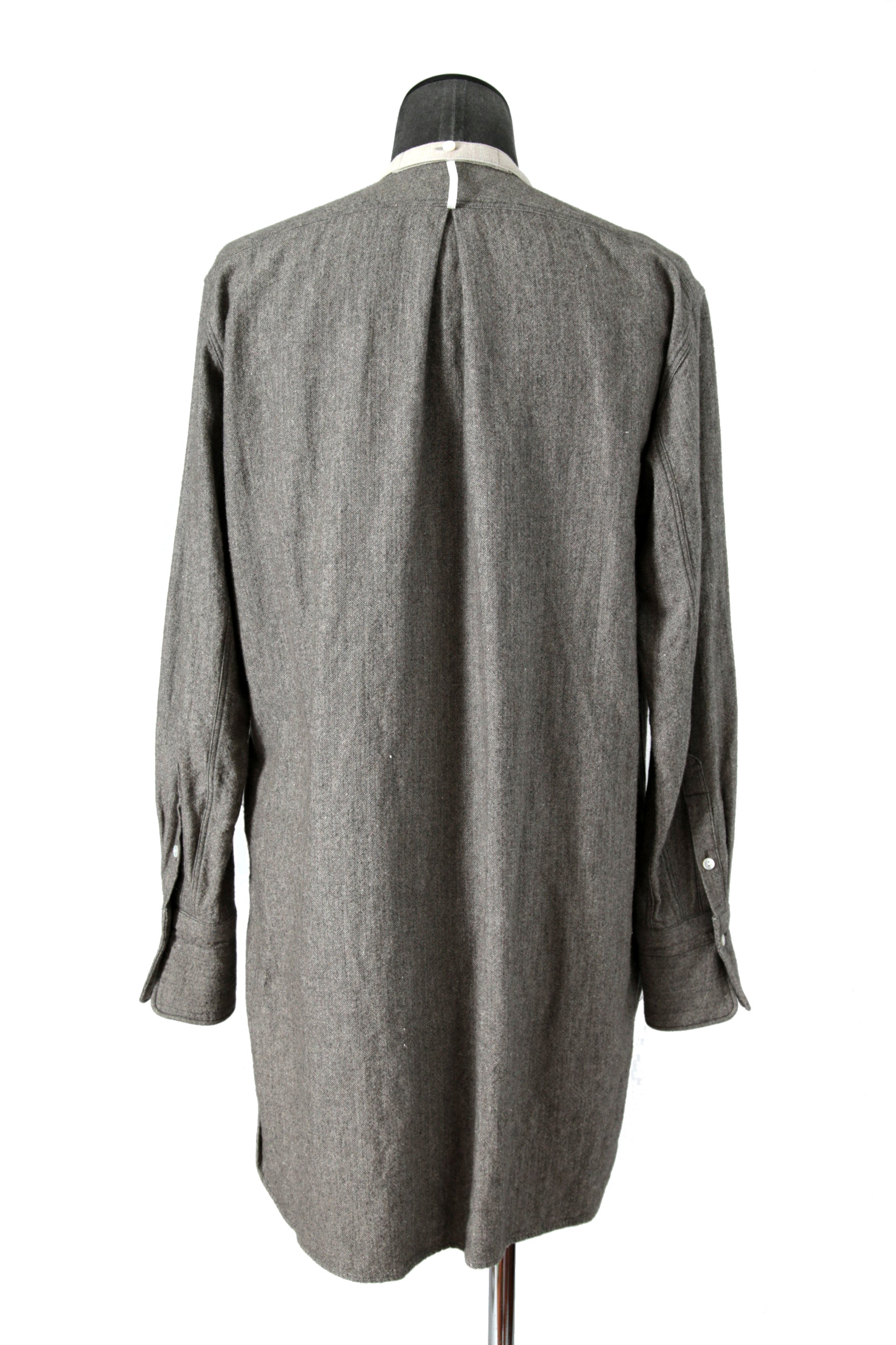 極美品 sus-sous シュスー / ウール/リネン/ カシミア ヘリンボーン shirt officers pullover / size 9 (GRAY)