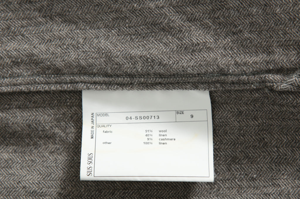 極美品 sus-sous シュスー / ウール/リネン/ カシミア ヘリンボーン shirt officers pullover / size 9 (GRAY)