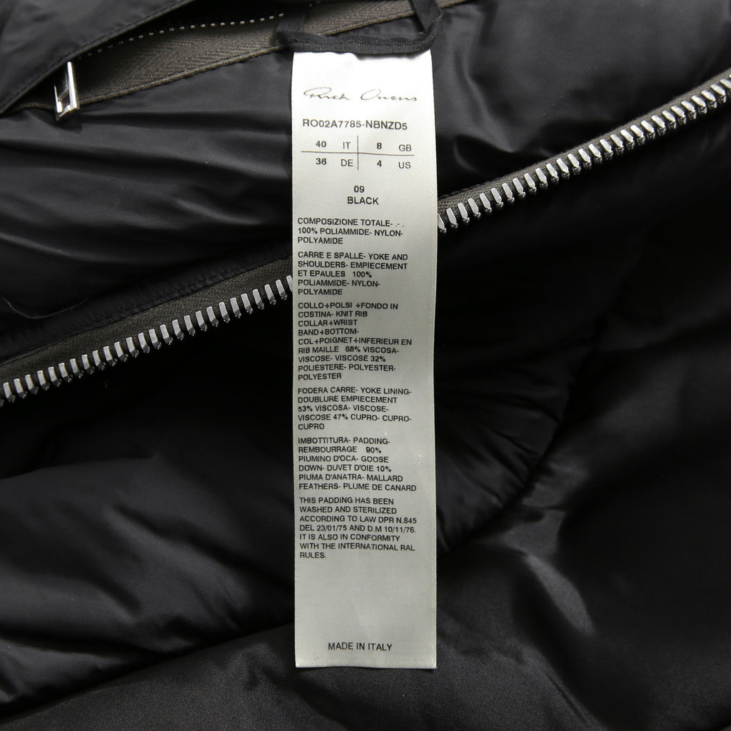 RICK OWENS リックオウエンス / 21FW GETHSEMANE / Girdered Bomber Down Jacket ガードァ ボンバー ダウン ジャケット / RO02A7785-NBNZD5 / size 40 (BLACK) ユニセックス