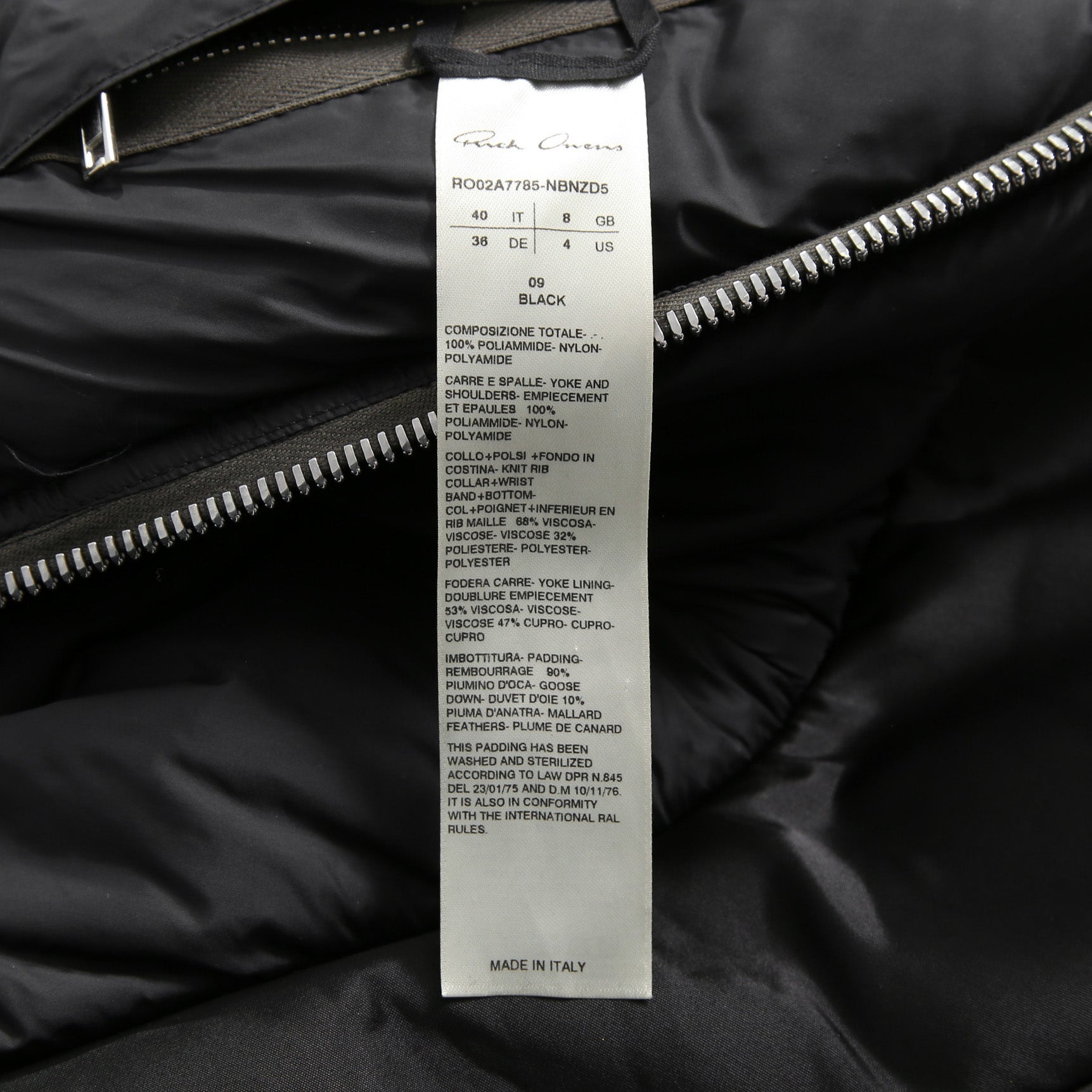 RICK OWENS リックオウエンス / 21FW GETHSEMANE / Girdered Bomber Down Jacket ガードァ ボンバー ダウン ジャケット / RO02A7785-NBNZD5 / size 40 (BLACK) ユニセックス