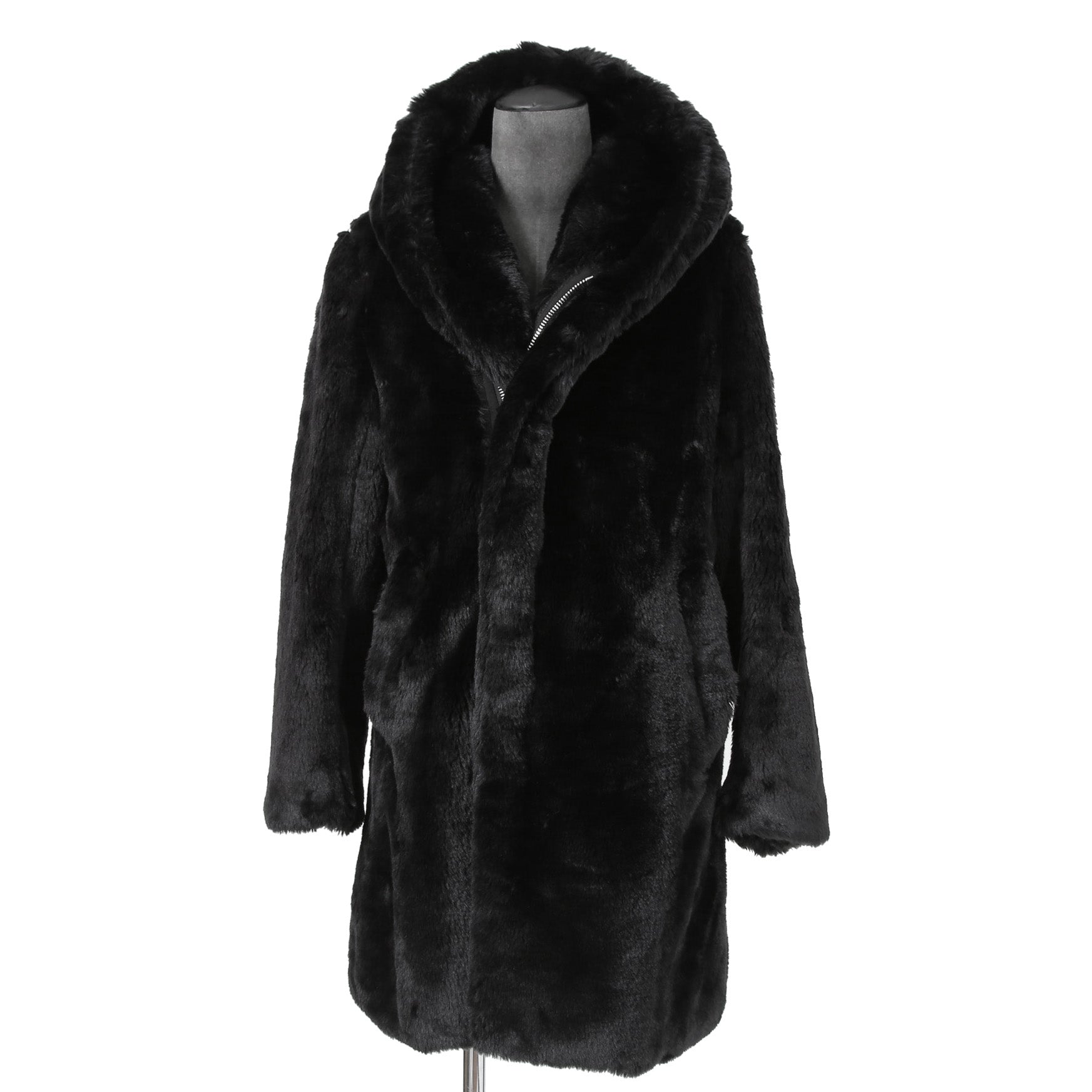 1piu1ugare3 ウノピウウノウグァーレトレ / 美品 24AW エコ ファー / ラップネック フーデッド コート / MRC137 / size 4 (BLACK)