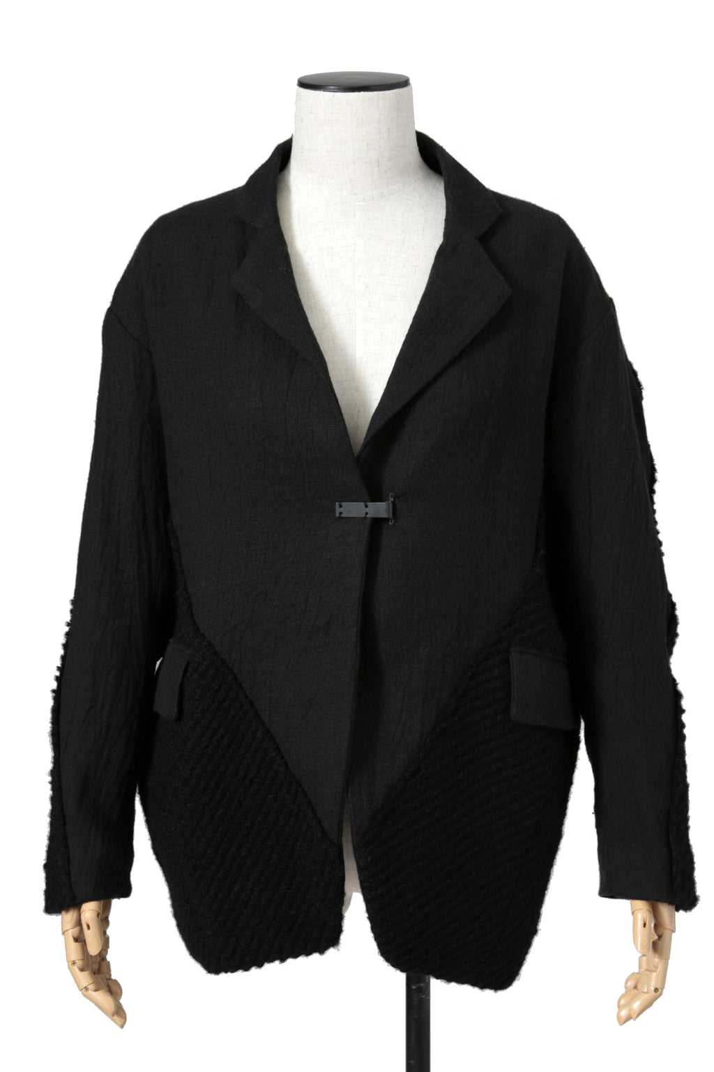 希少 新品 A.F ARTEFACT アーティファクト / リネンウール / ニット切替 オーバーサイズ ジャケット / size 1 (BLACK) ユニセックス