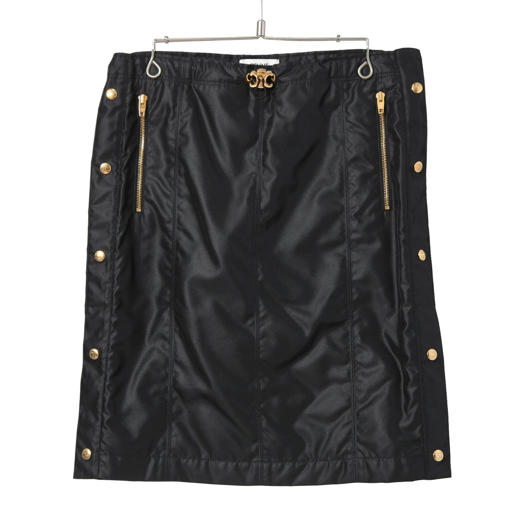 新品 CELINE セリーヌ / トリオンフ ゴールド 刻印ボタン /  裏キルティング スカート/ 2Z283020T / size 38 (M) BLACK