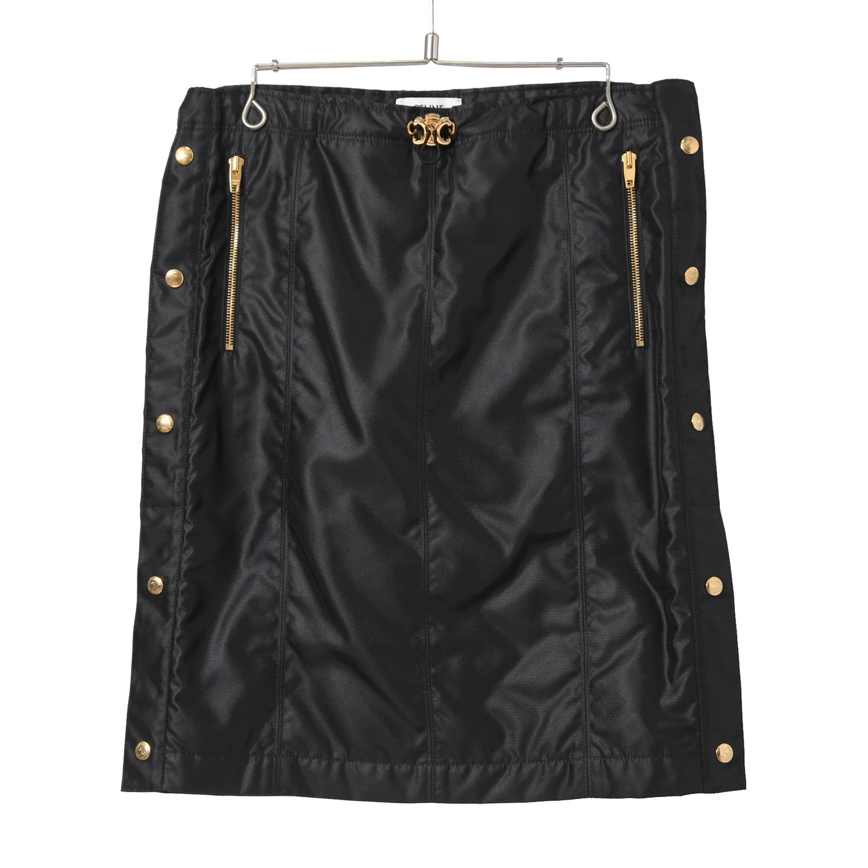 新品 CELINE セリーヌ / トリオンフ ゴールド 刻印ボタン /  裏キルティング スカート/ 2Z283020T / size 38 (M) BLACK