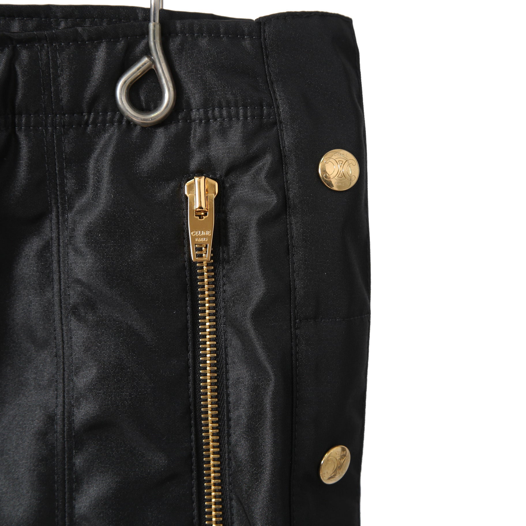 新品 CELINE セリーヌ / トリオンフ ゴールド 刻印ボタン /  裏キルティング スカート/ 2Z283020T / size 38 (M) BLACK