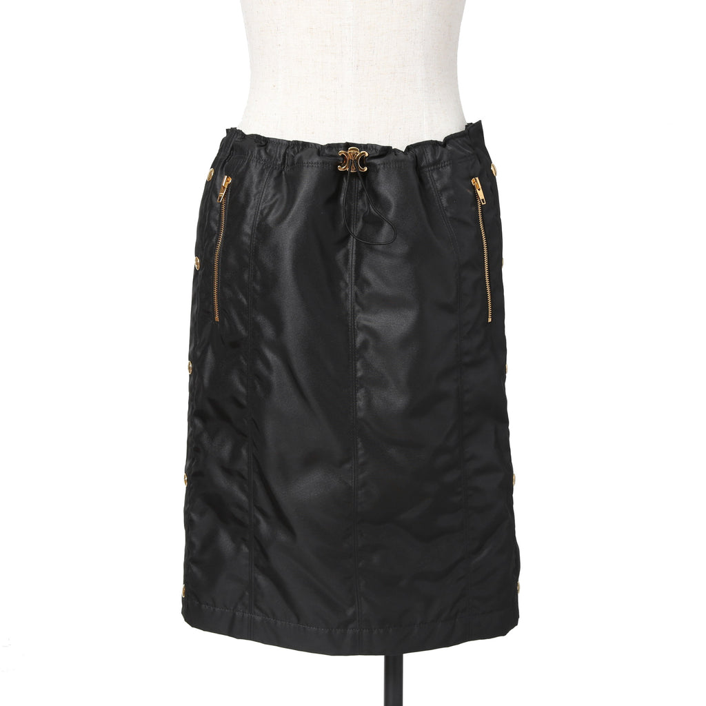新品 CELINE セリーヌ / トリオンフ ゴールド 刻印ボタン /  裏キルティング スカート/ 2Z283020T / size 38 (M) BLACK