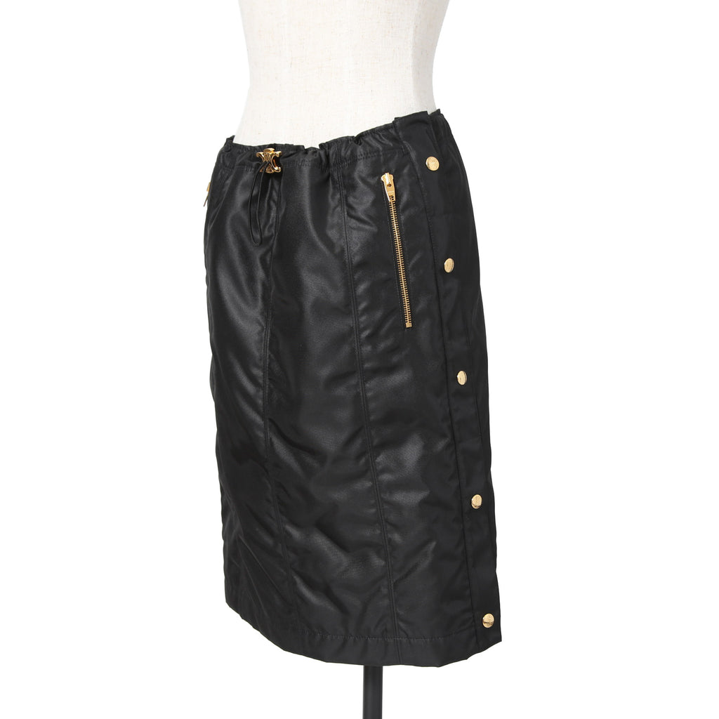 新品 CELINE セリーヌ / トリオンフ ゴールド 刻印ボタン /  裏キルティング スカート/ 2Z283020T / size 38 (M) BLACK