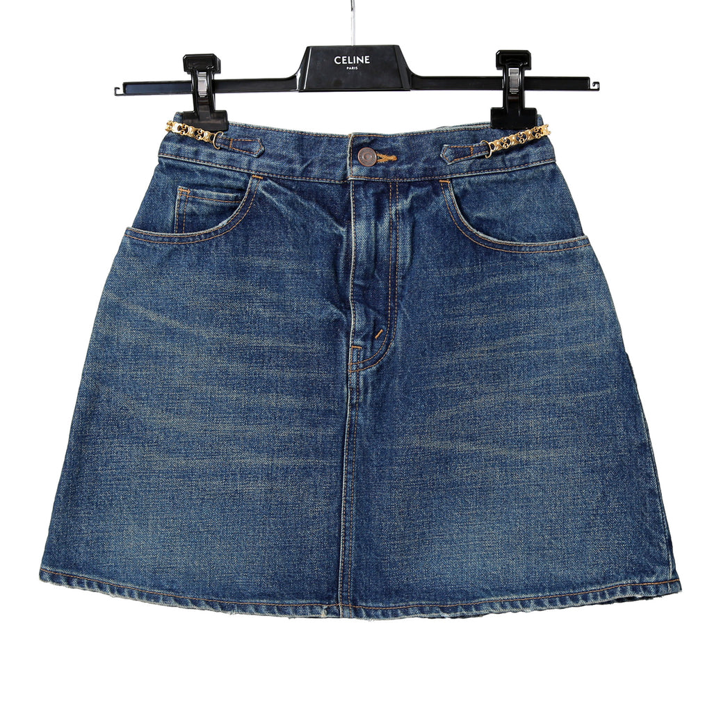 CELINE セリーヌ / 23SS エディスリマン期 / トリオンフ ゴールドチェーン デニム ミニスカート / size 27 (INDIGO) レディース