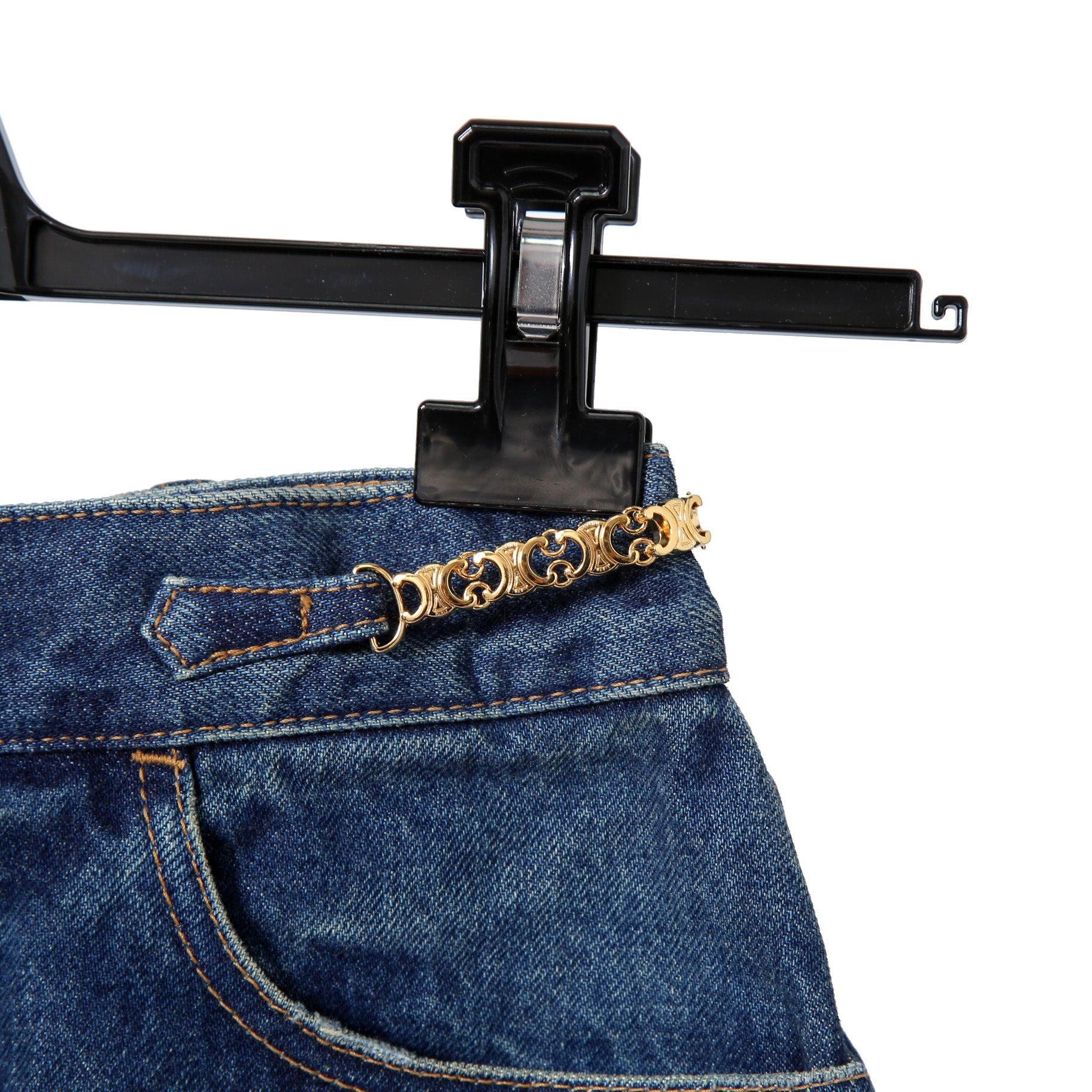 CELINE セリーヌ / 23SS エディスリマン期 / トリオンフ ゴールドチェーン デニム ミニスカート / size 27 (INDIGO) レディース