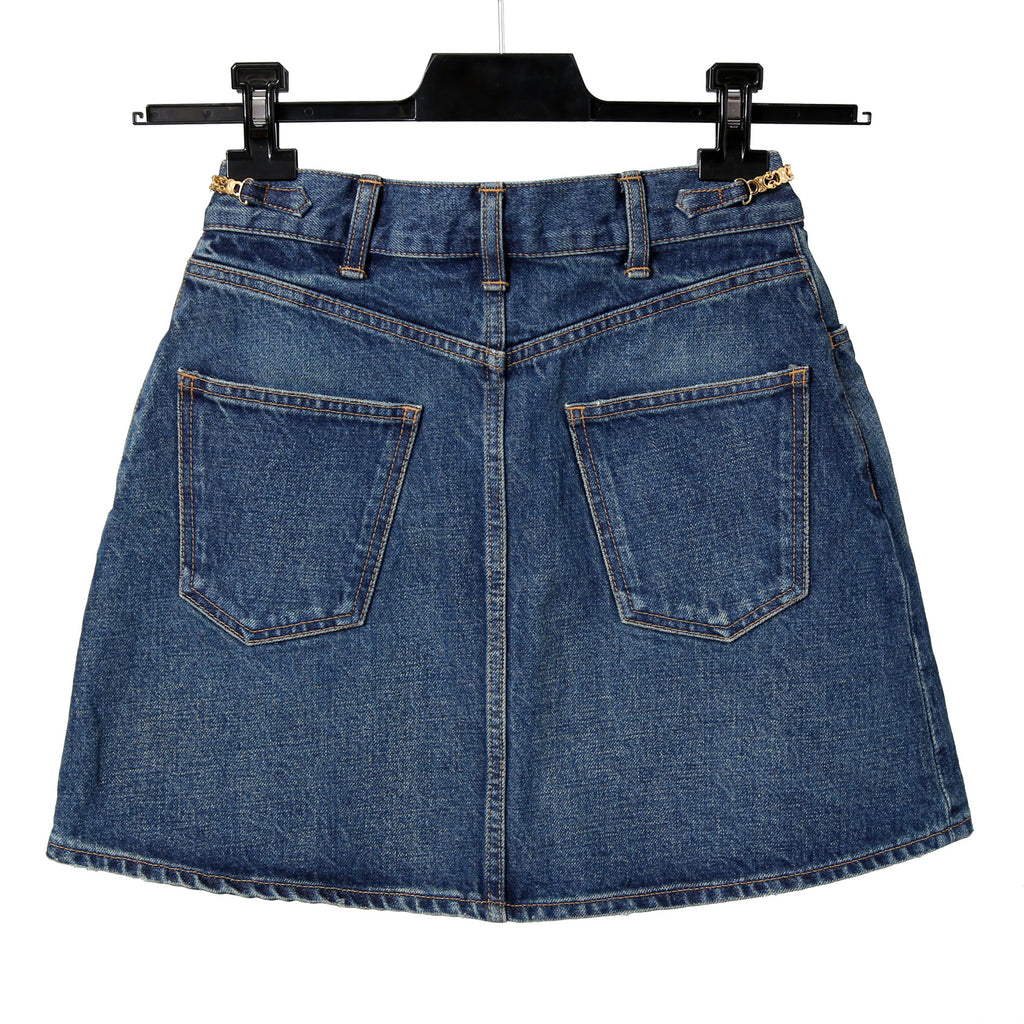 CELINE セリーヌ / 23SS エディスリマン期 / トリオンフ ゴールドチェーン デニム ミニスカート / size 27 (INDIGO) レディース
