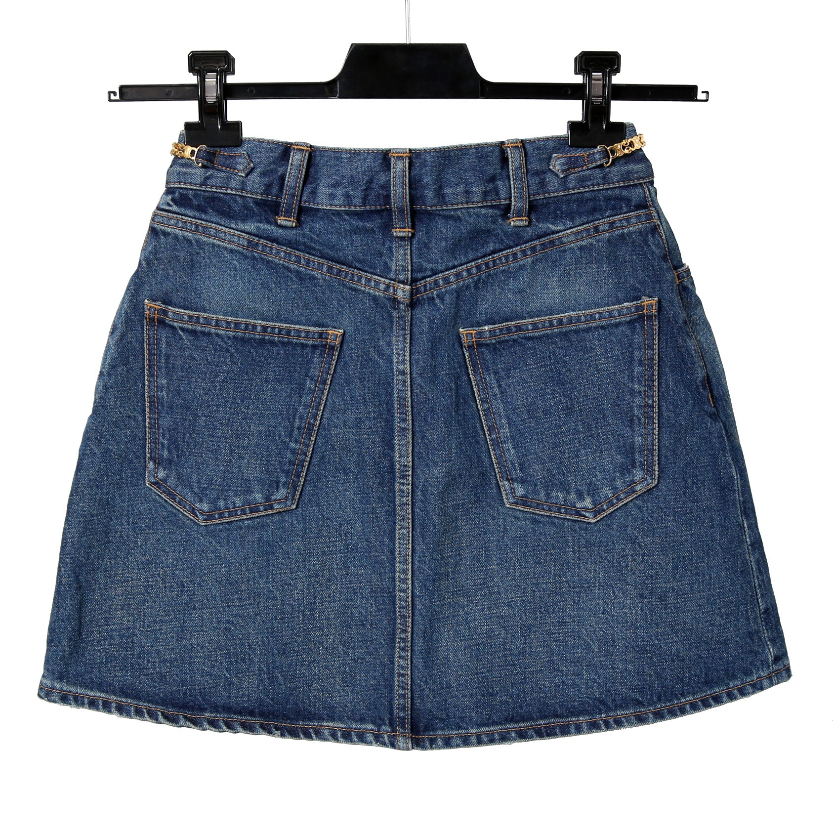 CELINE セリーヌ / 23SS エディスリマン期 / トリオンフ ゴールドチェーン デニム ミニスカート / size 27 (INDIGO) レディース