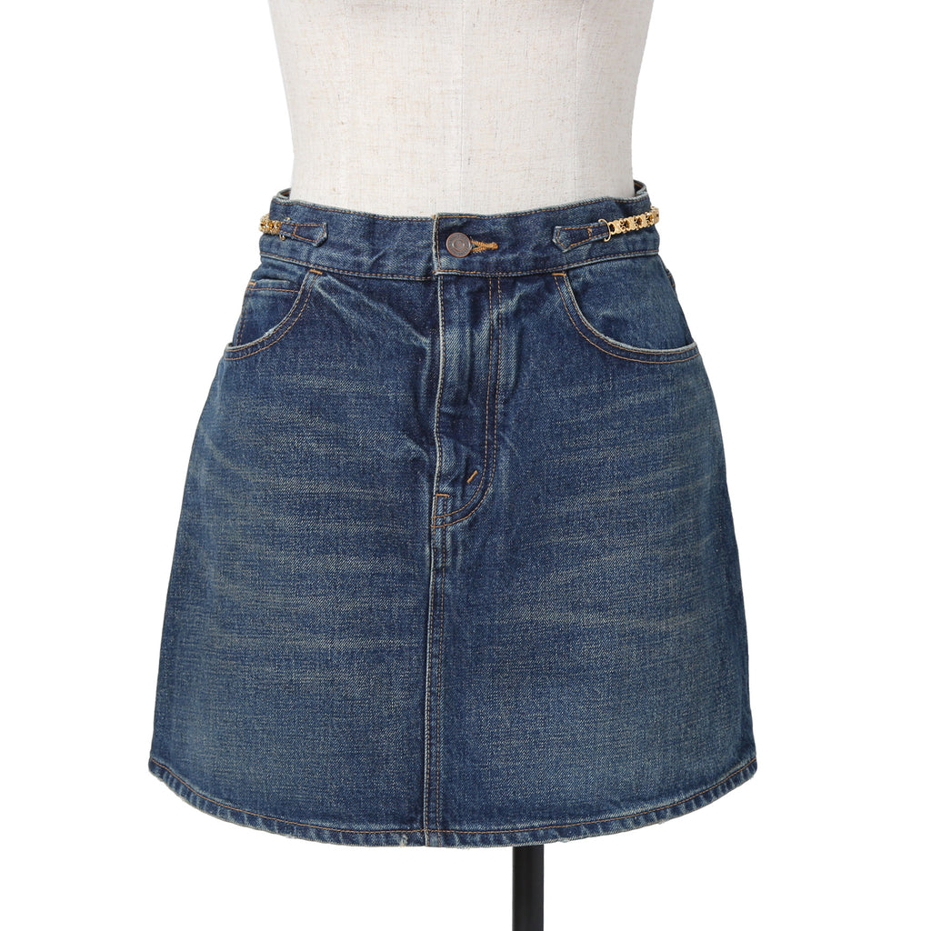 CELINE セリーヌ / 23SS エディスリマン期 / トリオンフ ゴールドチェーン デニム ミニスカート / size 27 (INDIGO) レディース
