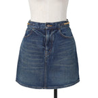 CELINE セリーヌ / 23SS エディスリマン期 / トリオンフ ゴールドチェーン デニム ミニスカート / size 27 (INDIGO) レディース