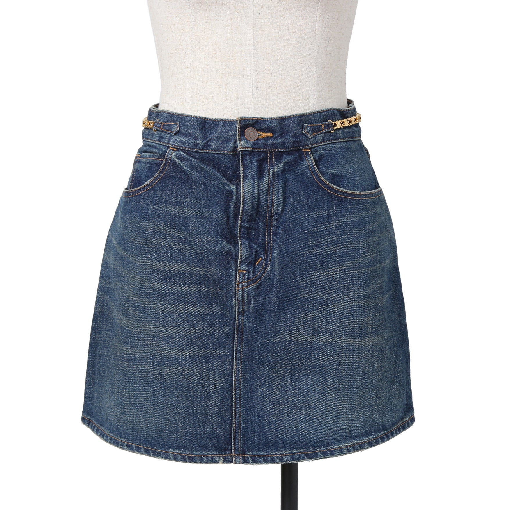 CELINE セリーヌ / 23SS エディスリマン期 / トリオンフ ゴールドチェーン デニム ミニスカート / size 27 (INDIGO) レディース