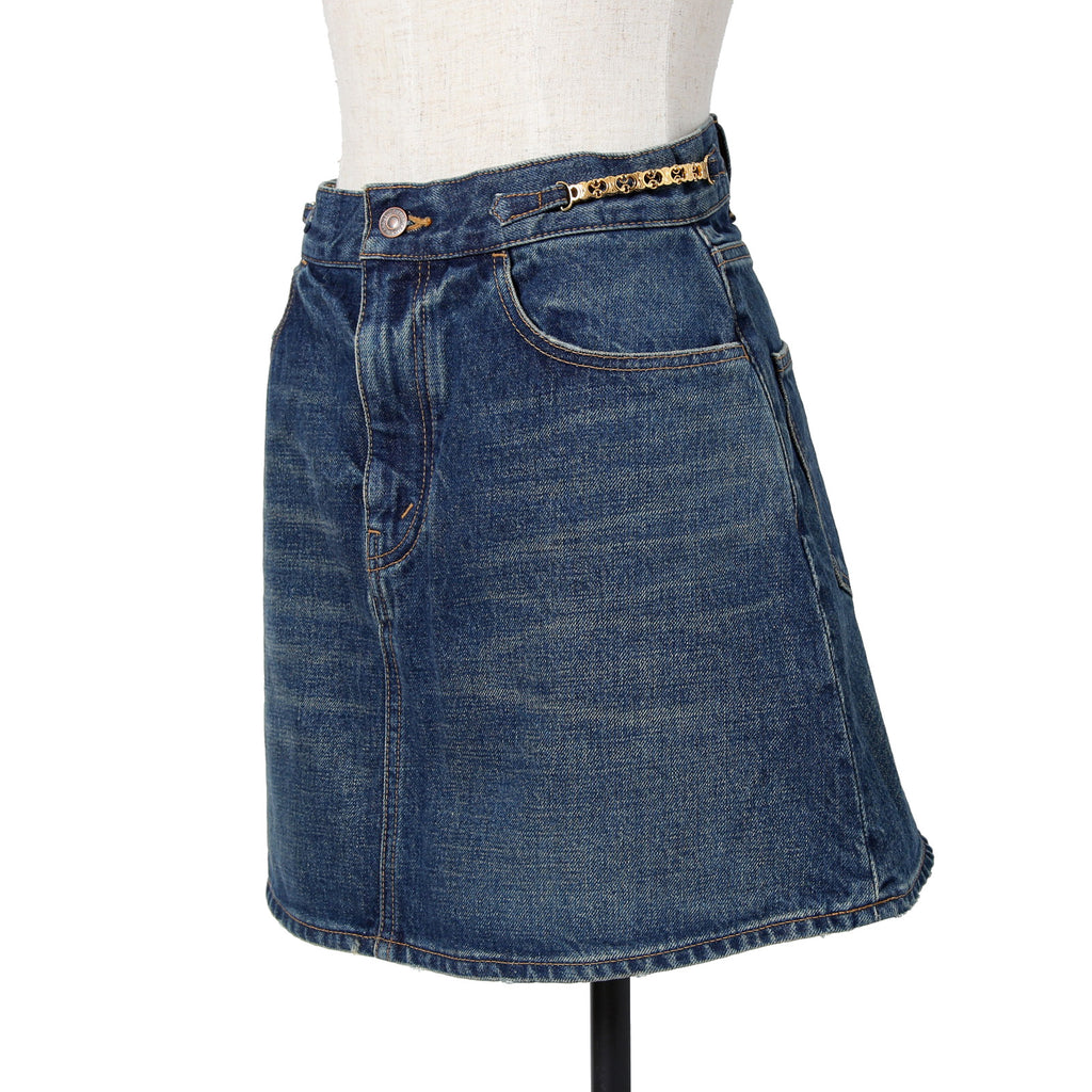 CELINE セリーヌ / 23SS エディスリマン期 / トリオンフ ゴールドチェーン デニム ミニスカート / size 27 (INDIGO) レディース
