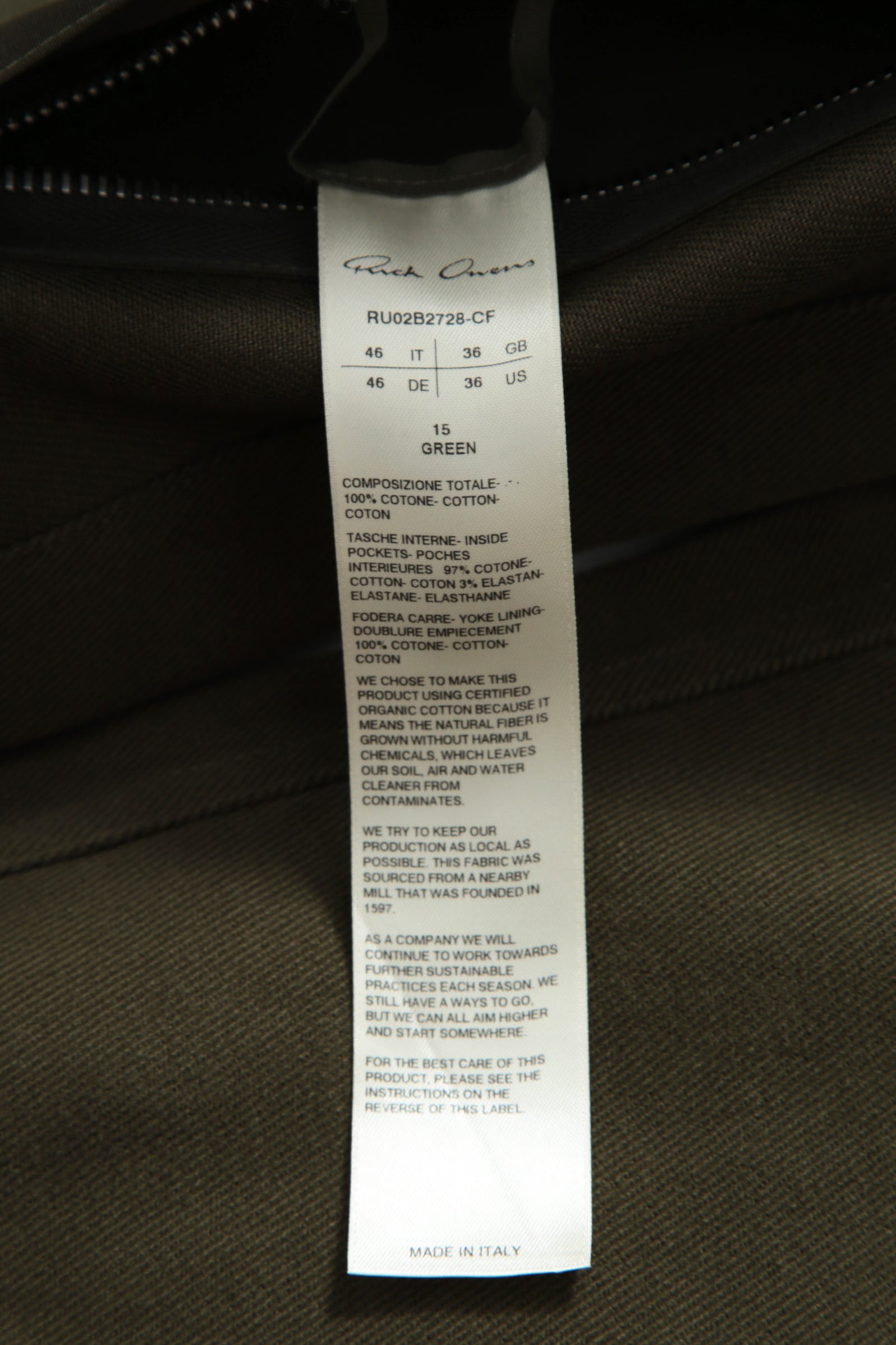 美品 RICK OWENS リックオウエンス / 22FW OVERSIZE OUTER SHIRT オーバーサイズ アウターシャツ / RU02B2728-CF / size 46 (15 GREEN)