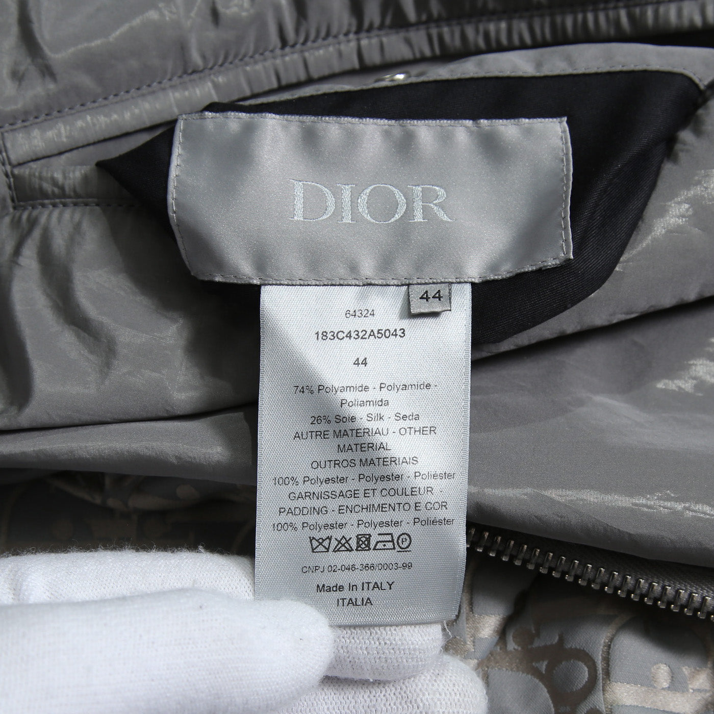 Dior ディオール / 21SS 美品 キムジョーンズ期 / オブリーク総柄 リバーシブル 中綿 ボンバージャケット / 183C432A5043 / size 44 (GRAY)