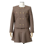 CELINE セリーヌ / 20AW 極美品 千鳥格子(ダブルハンドトゥース) チェルシージャケット フリルスカート / セットアップ / コットンxウール / 2V77R064V 28BZ / 2J677064V 28BZ / size 38 (BROWN)