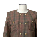 CELINE セリーヌ / 20AW 極美品 千鳥格子(ダブルハンドトゥース) チェルシージャケット フリルスカート / セットアップ / コットンxウール / 2V77R064V 28BZ / 2J677064V 28BZ / size 38 (BROWN)