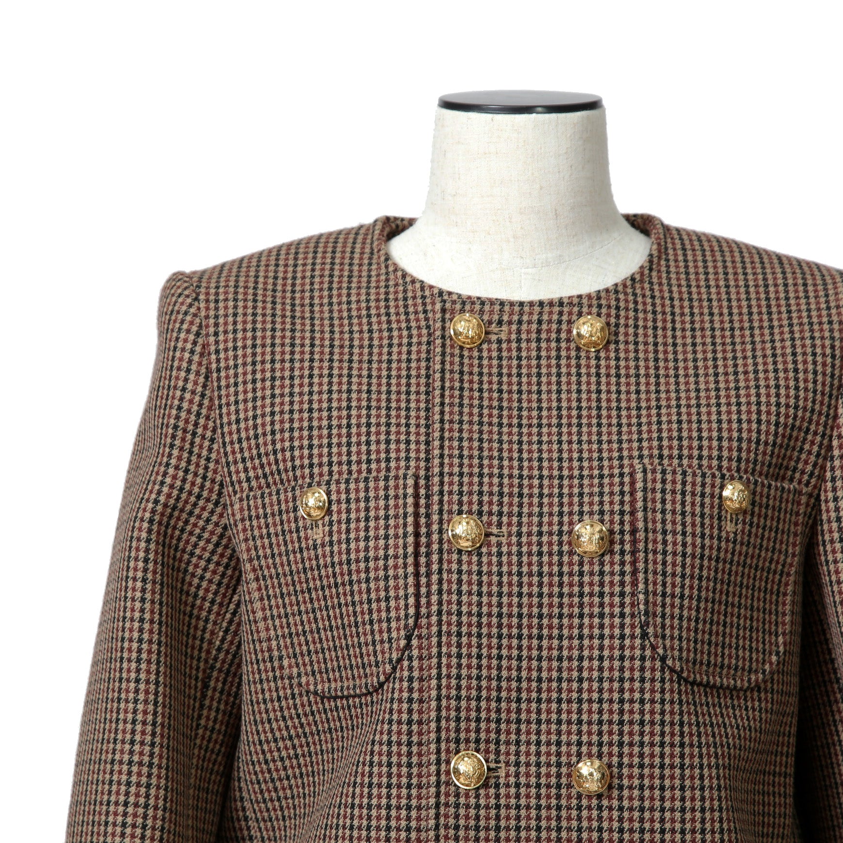 CELINE セリーヌ / 20AW 極美品 千鳥格子(ダブルハンドトゥース) チェルシージャケット フリルスカート / セットアップ / コットンxウール / 2V77R064V 28BZ / 2J677064V 28BZ / size 38 (BROWN)