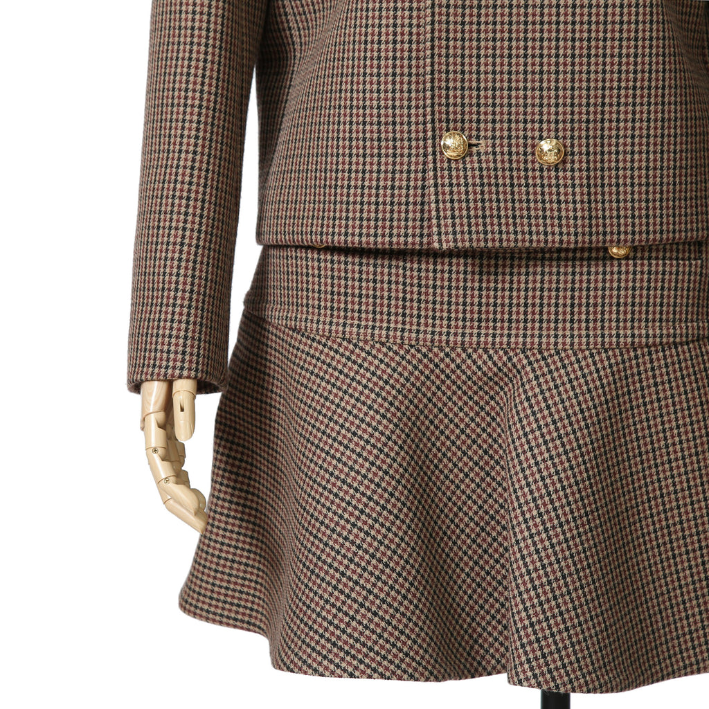 CELINE セリーヌ / 20AW 極美品 千鳥格子(ダブルハンドトゥース) チェルシージャケット フリルスカート / セットアップ / コットンxウール / 2V77R064V 28BZ / 2J677064V 28BZ / size 38 (BROWN)