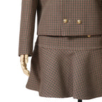 CELINE セリーヌ / 20AW 極美品 千鳥格子(ダブルハンドトゥース) チェルシージャケット フリルスカート / セットアップ / コットンxウール / 2V77R064V 28BZ / 2J677064V 28BZ / size 38 (BROWN)